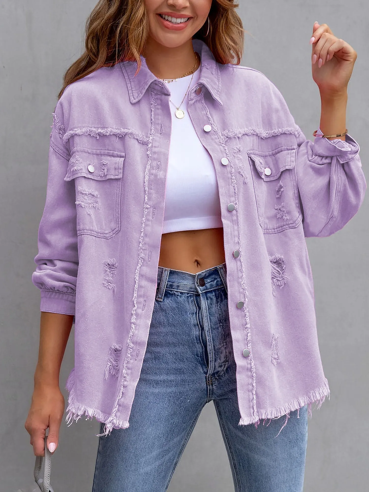 Denim Long Sleeves Button Down Jacket