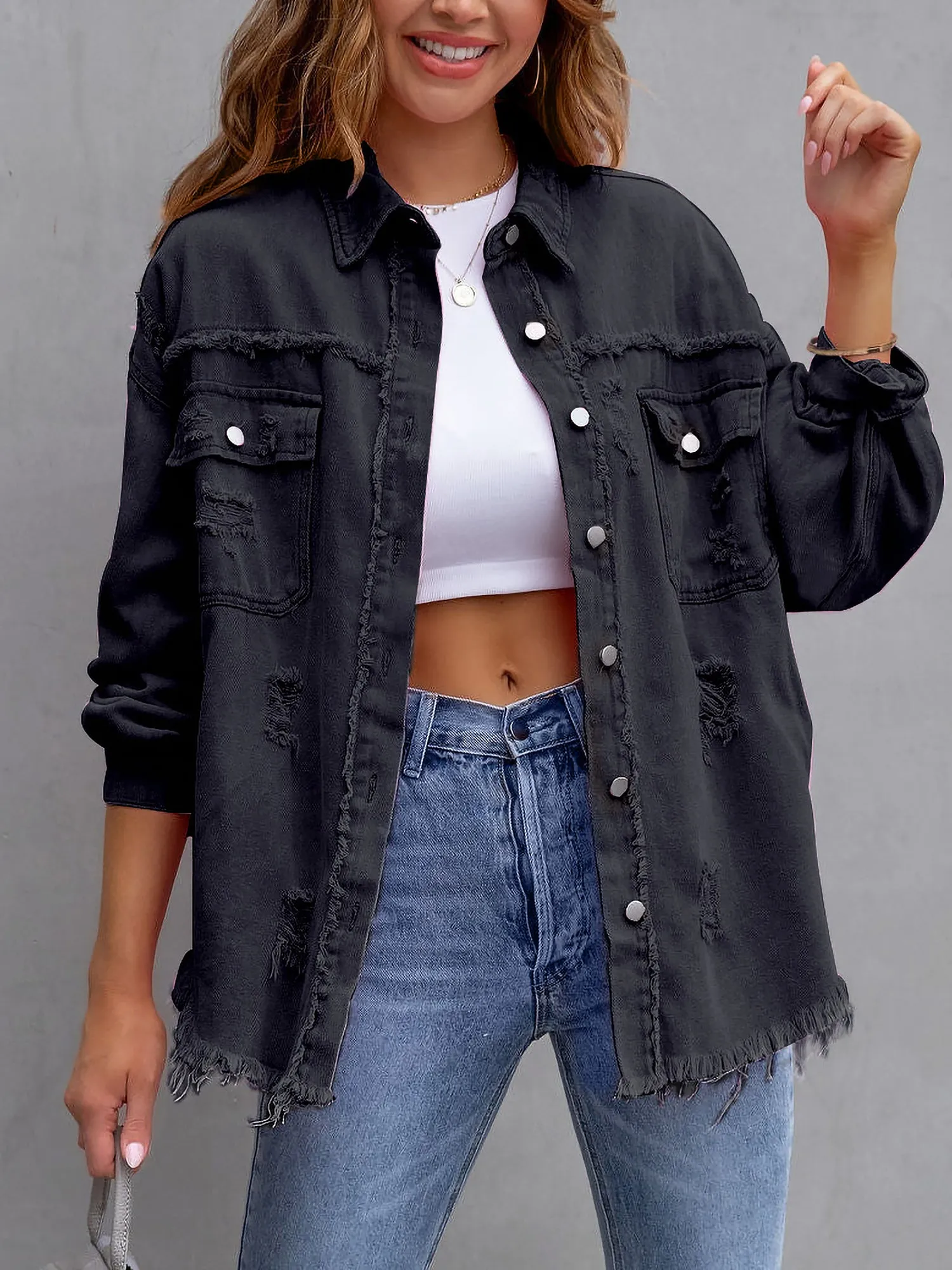 Denim Long Sleeves Button Down Jacket