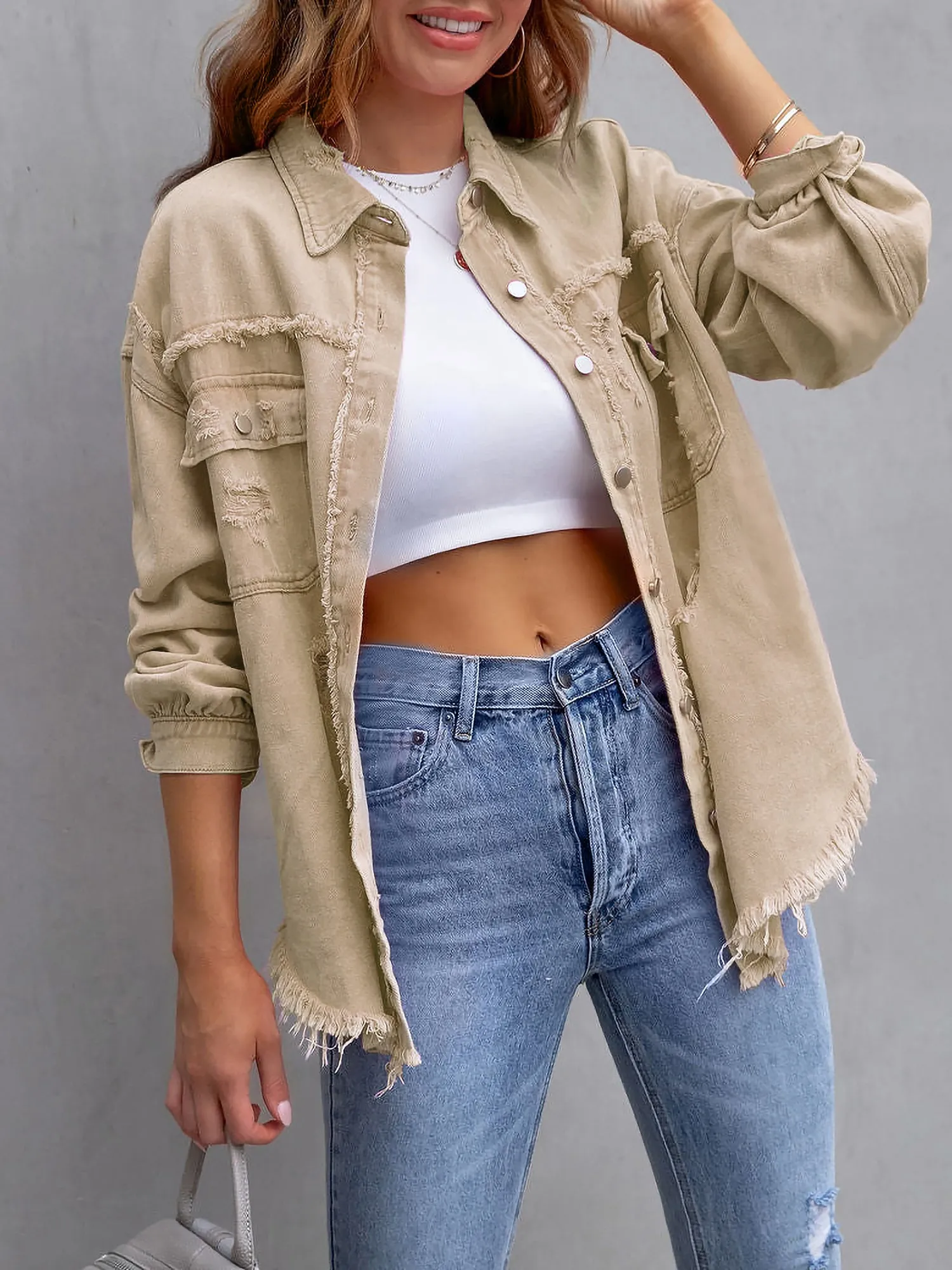 Denim Long Sleeves Button Down Jacket