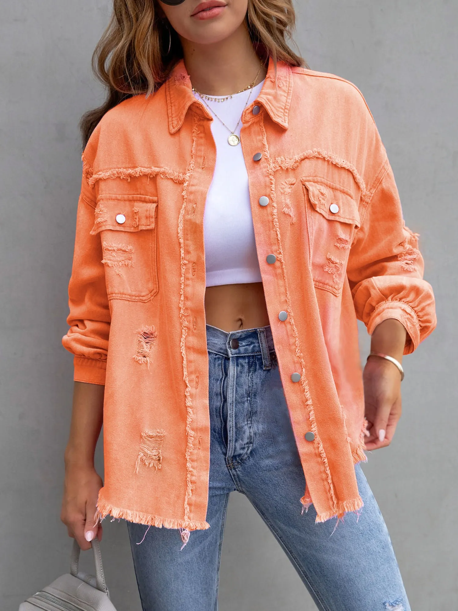 Denim Long Sleeves Button Down Jacket