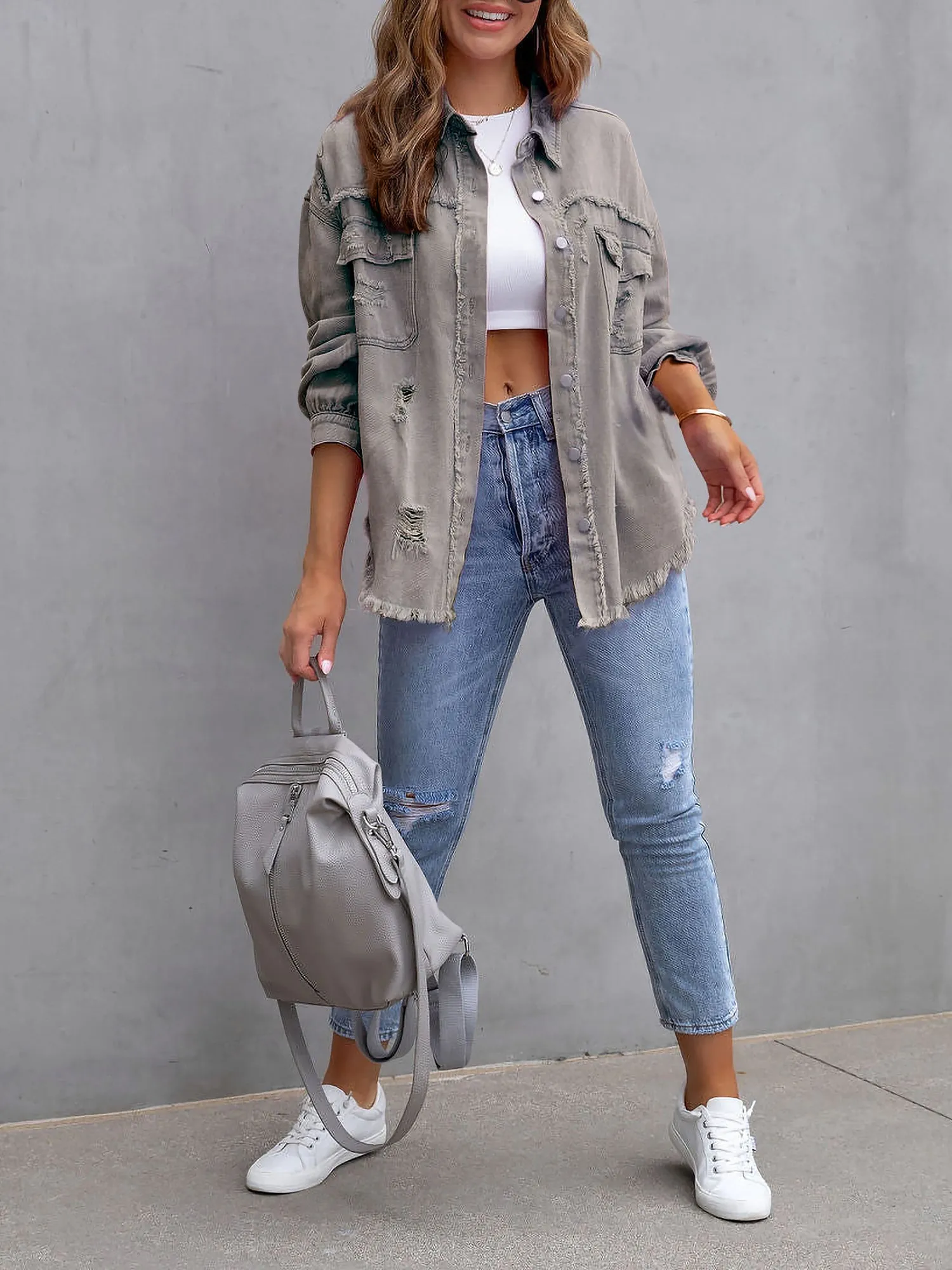 Denim Long Sleeves Button Down Jacket