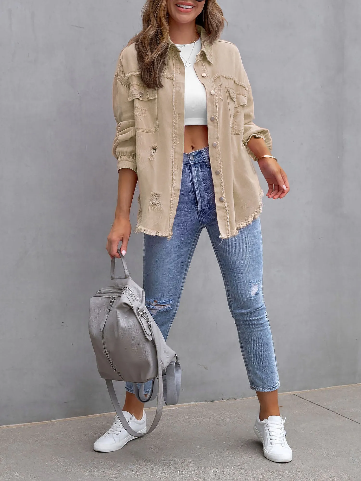 Denim Long Sleeves Button Down Jacket