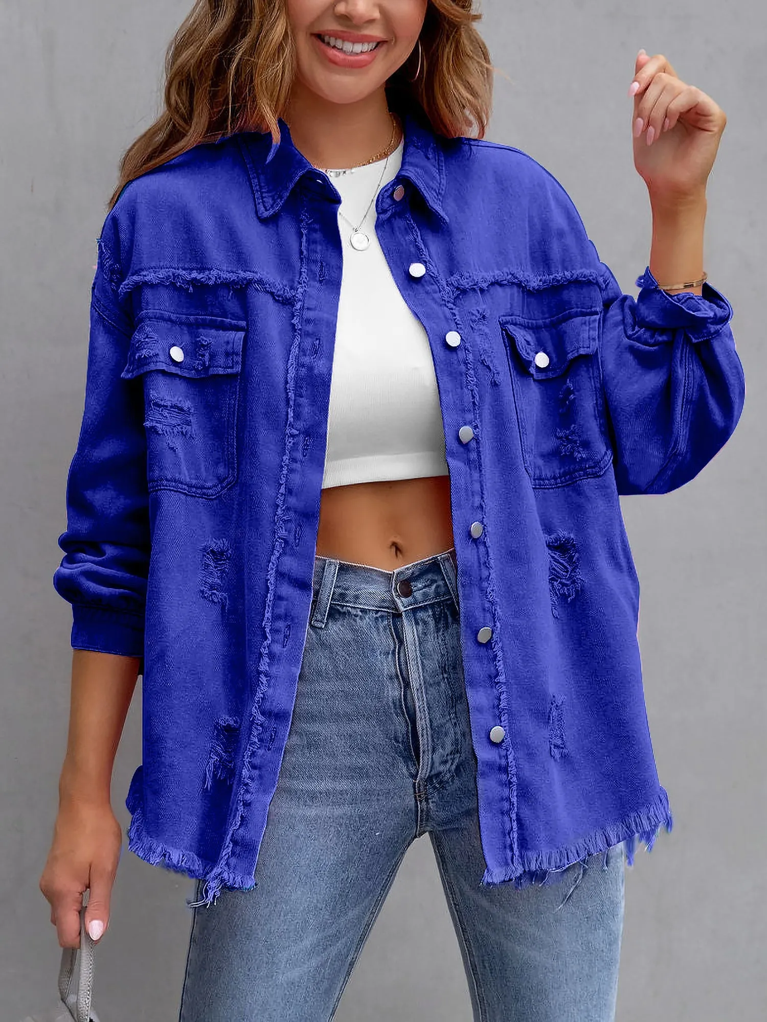 Denim Long Sleeves Button Down Jacket