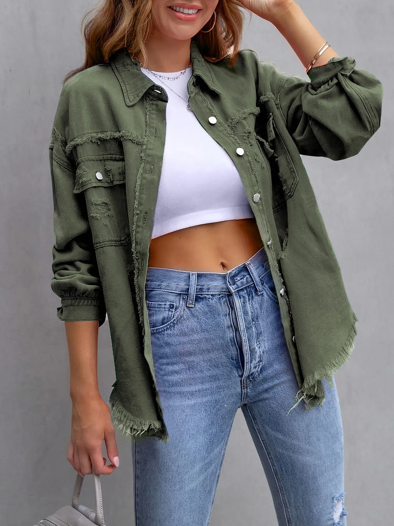 Denim Long Sleeves Button Down Jacket