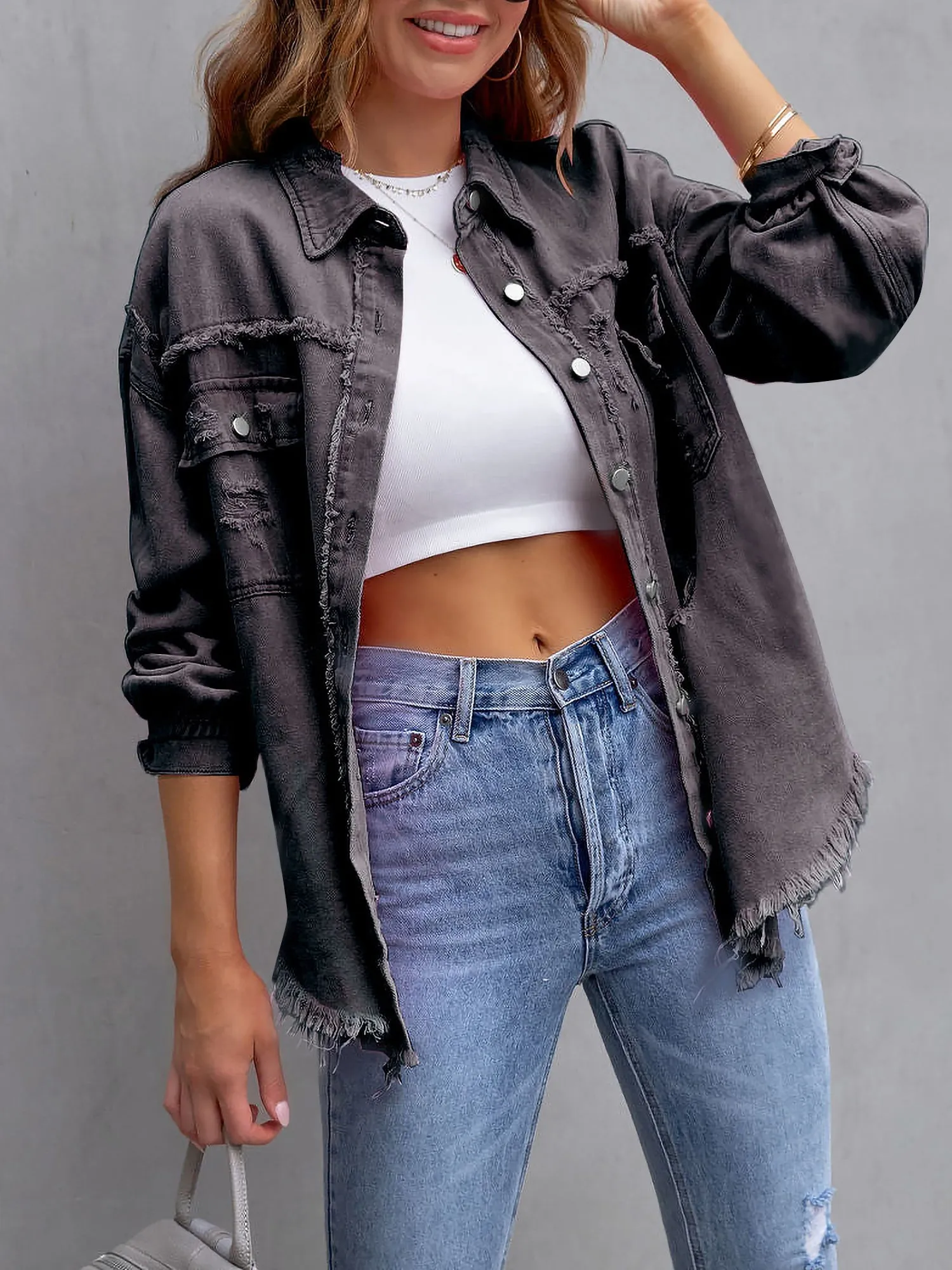 Denim Long Sleeves Button Down Jacket