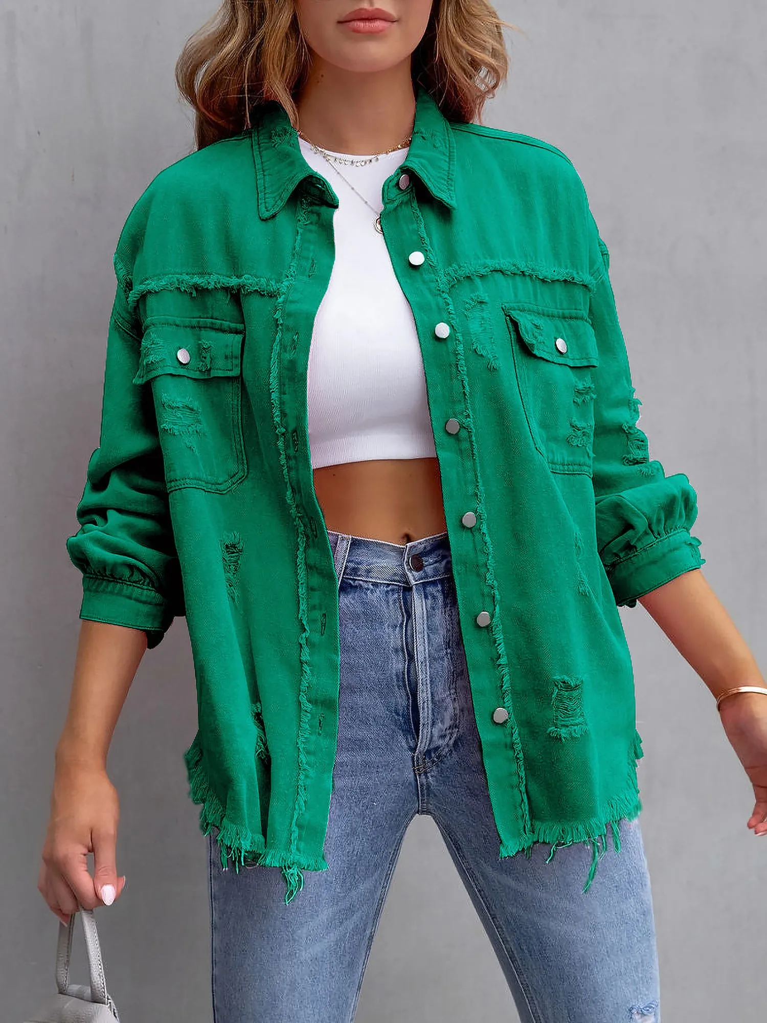 Denim Long Sleeves Button Down Jacket