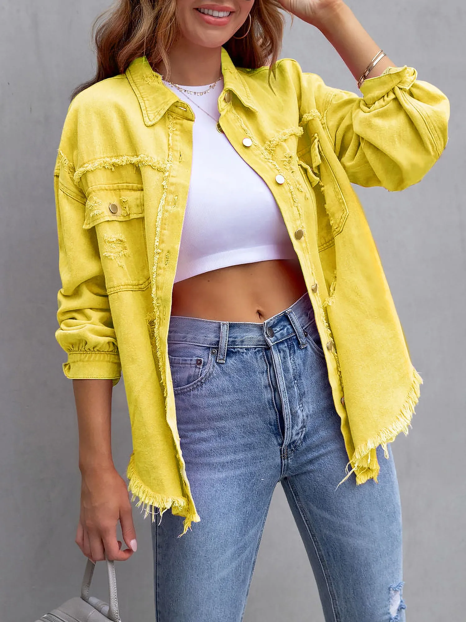 Denim Long Sleeves Button Down Jacket