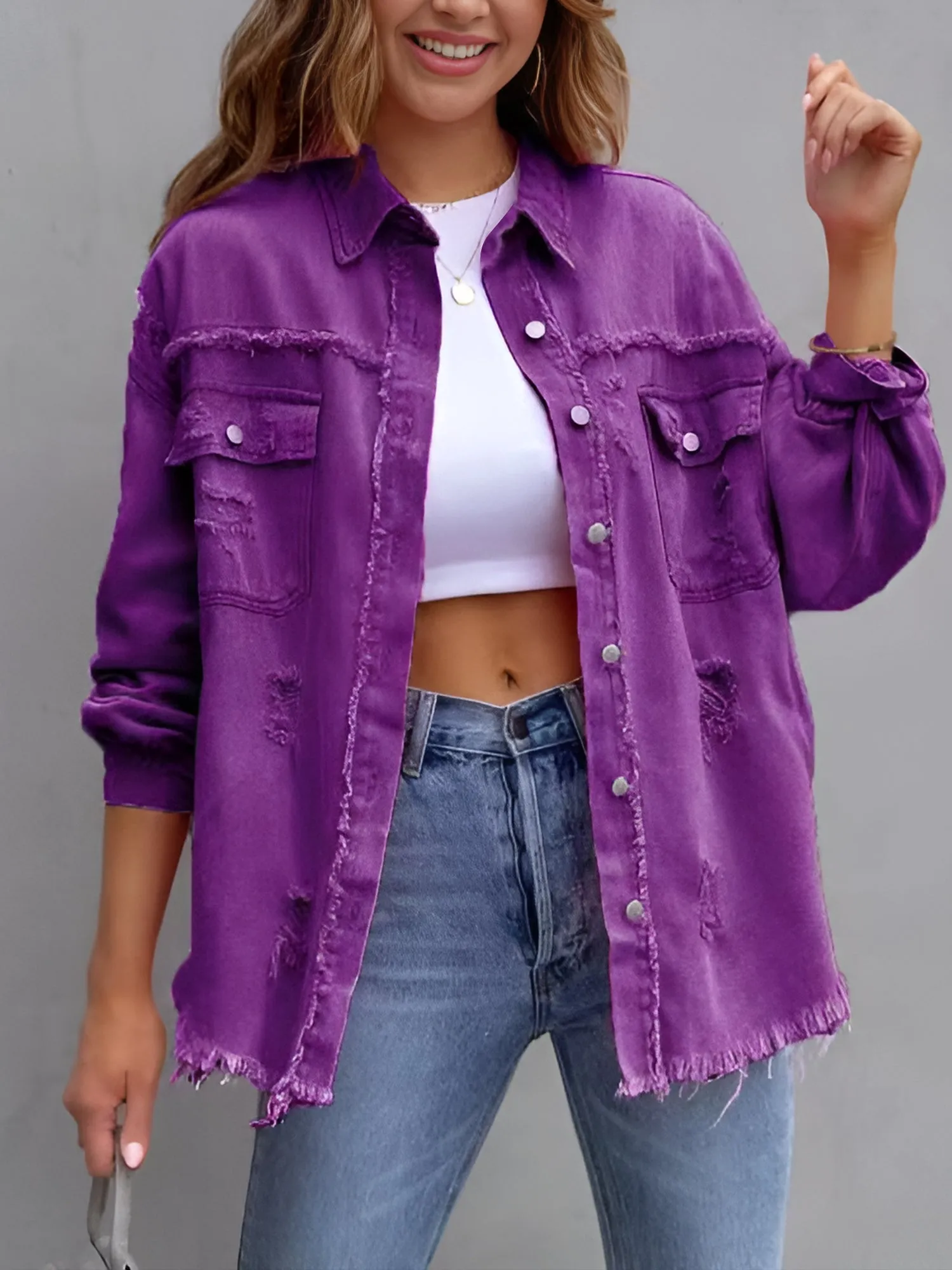 Denim Long Sleeves Button Down Jacket