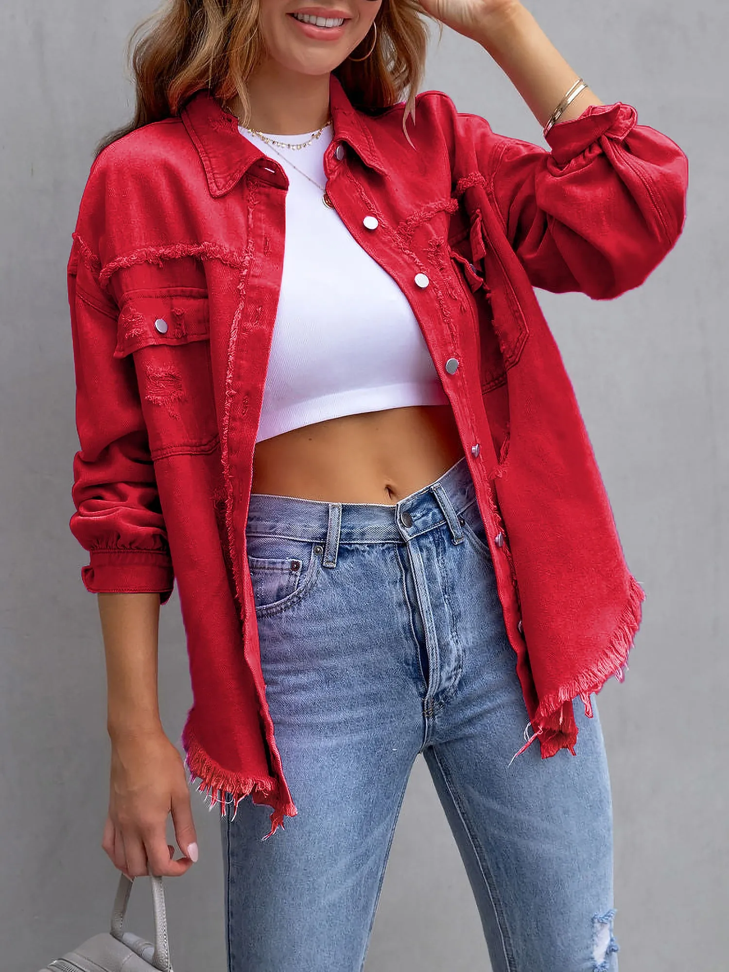 Denim Long Sleeves Button Down Jacket