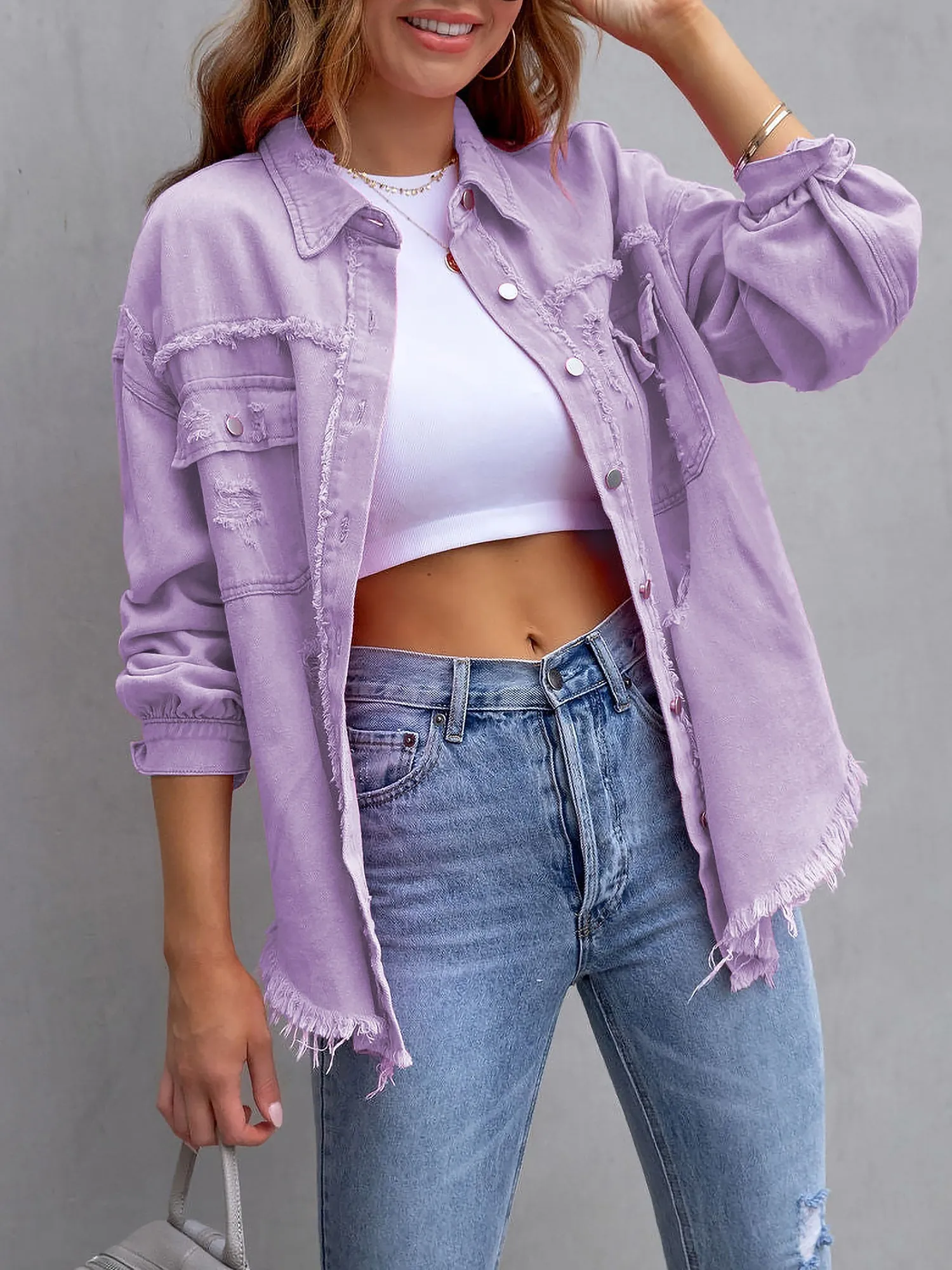 Denim Long Sleeves Button Down Jacket