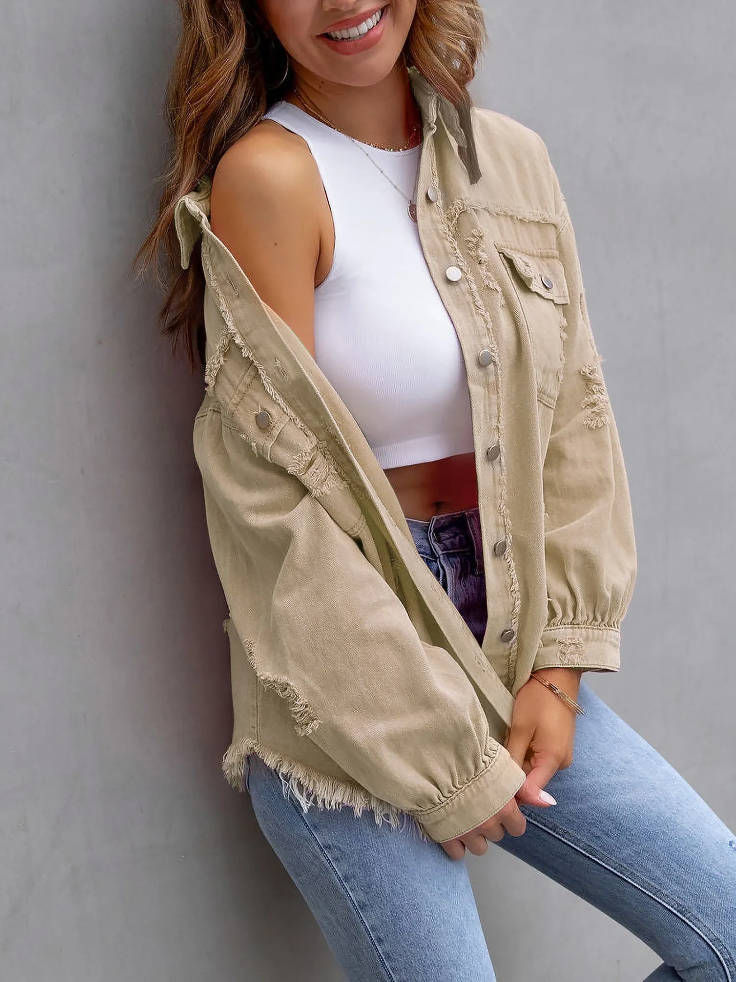 Denim Long Sleeves Button Down Jacket