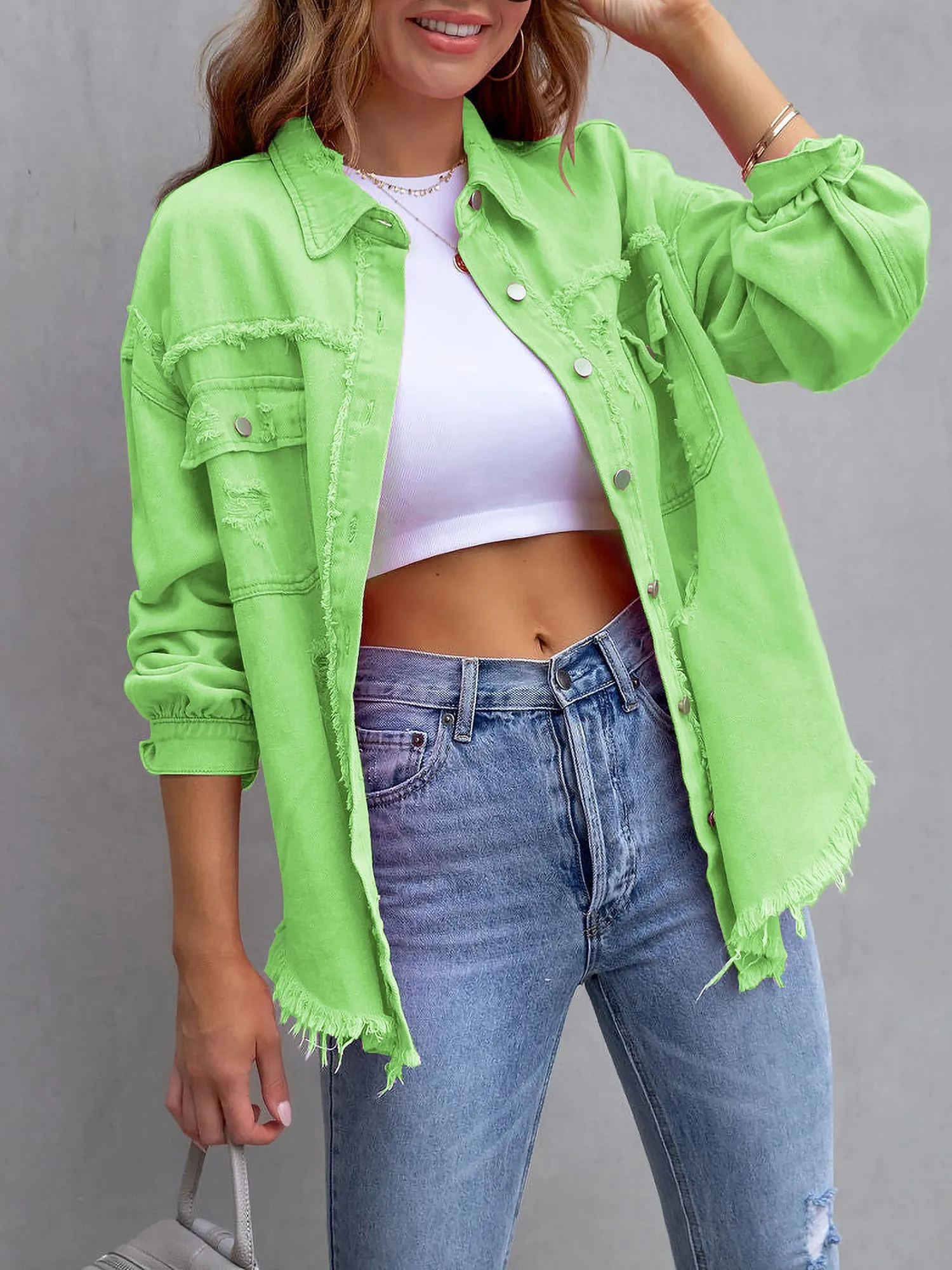 Denim Long Sleeves Button Down Jacket