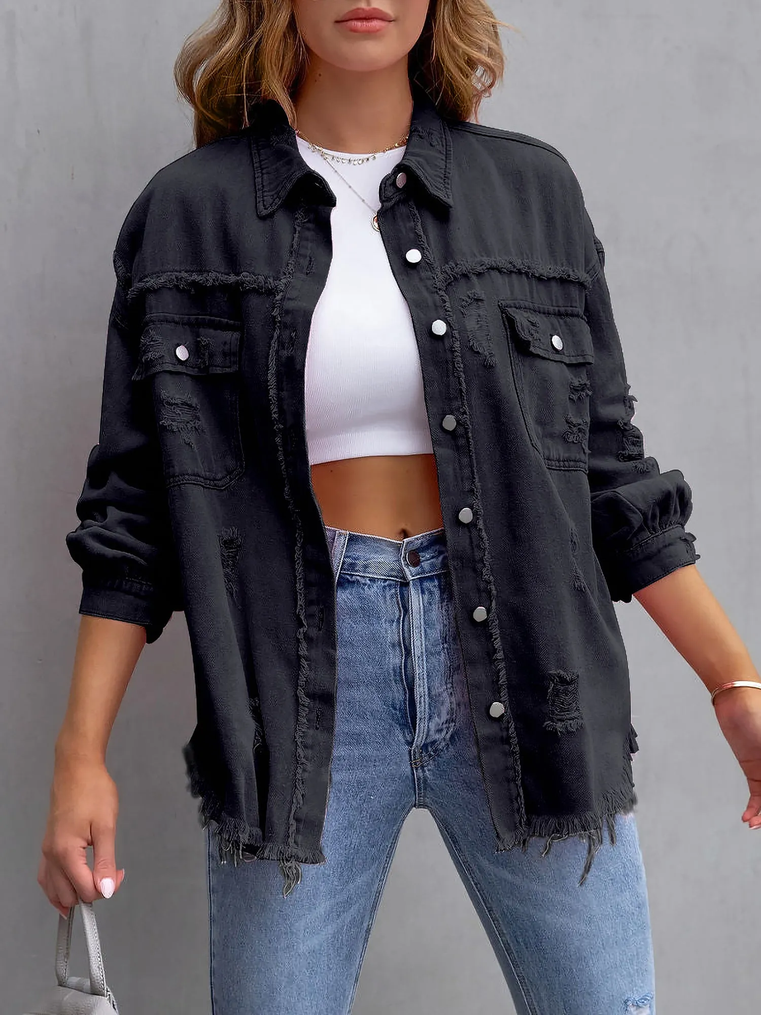 Denim Long Sleeves Button Down Jacket