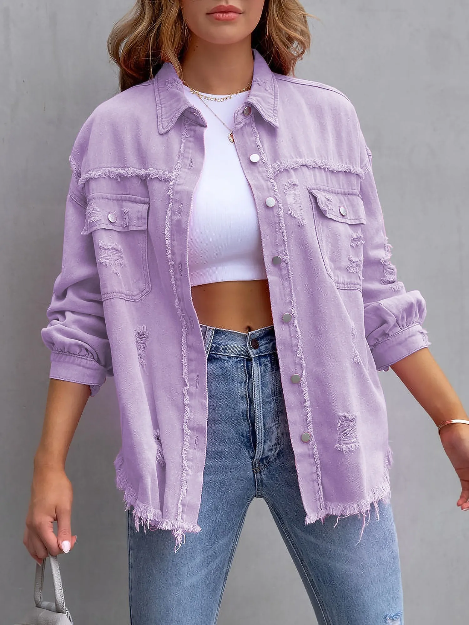 Denim Long Sleeves Button Down Jacket