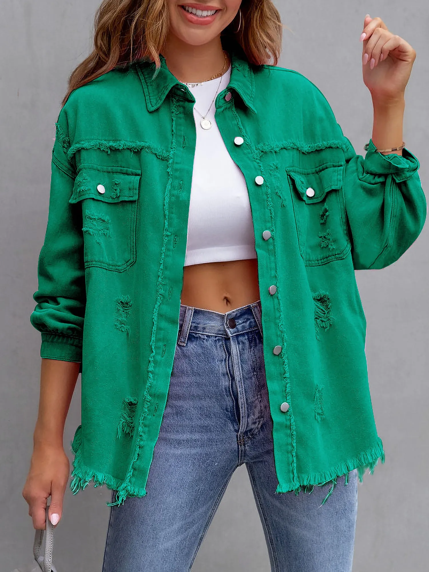 Denim Long Sleeves Button Down Jacket