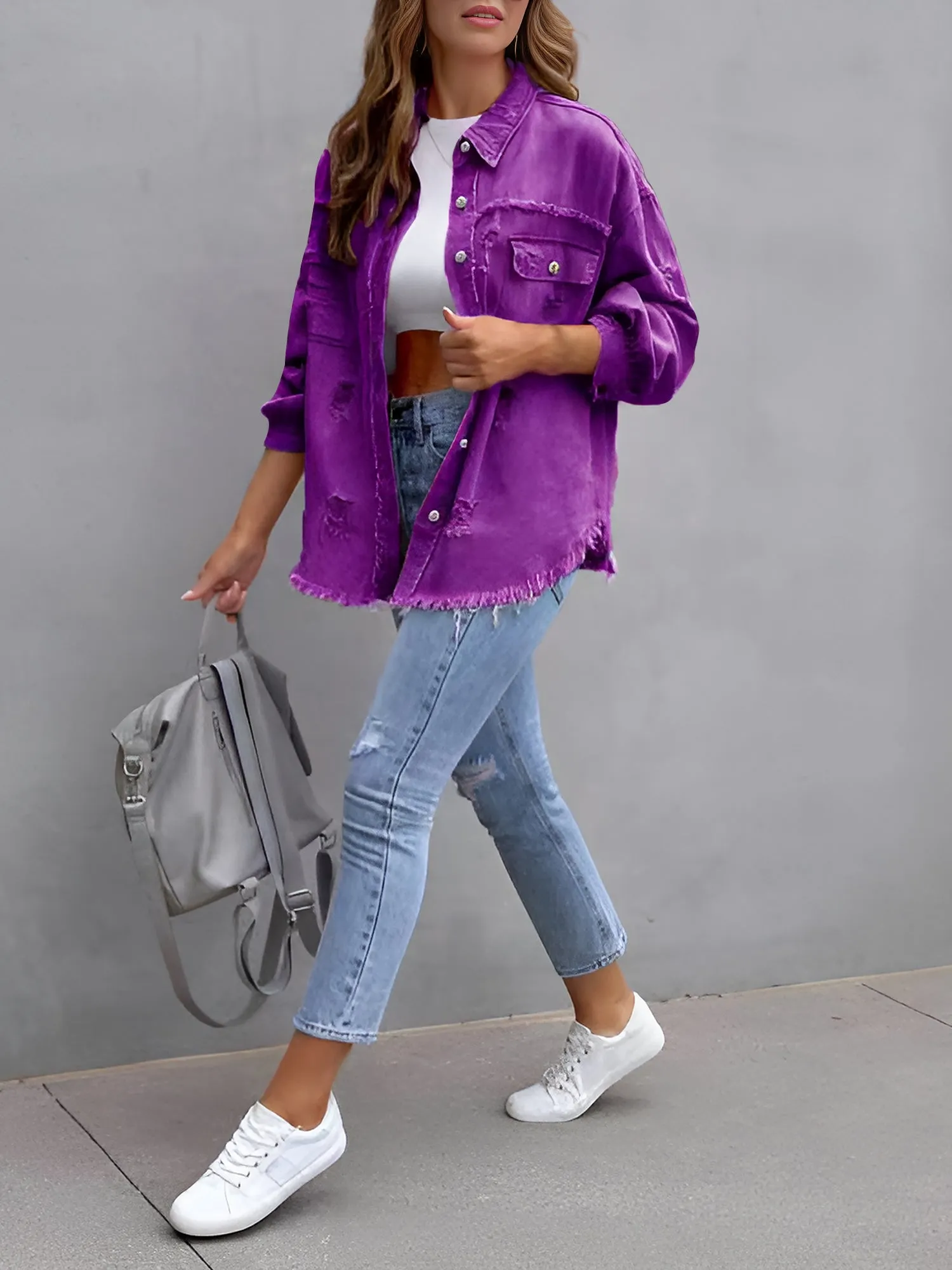 Denim Long Sleeves Button Down Jacket