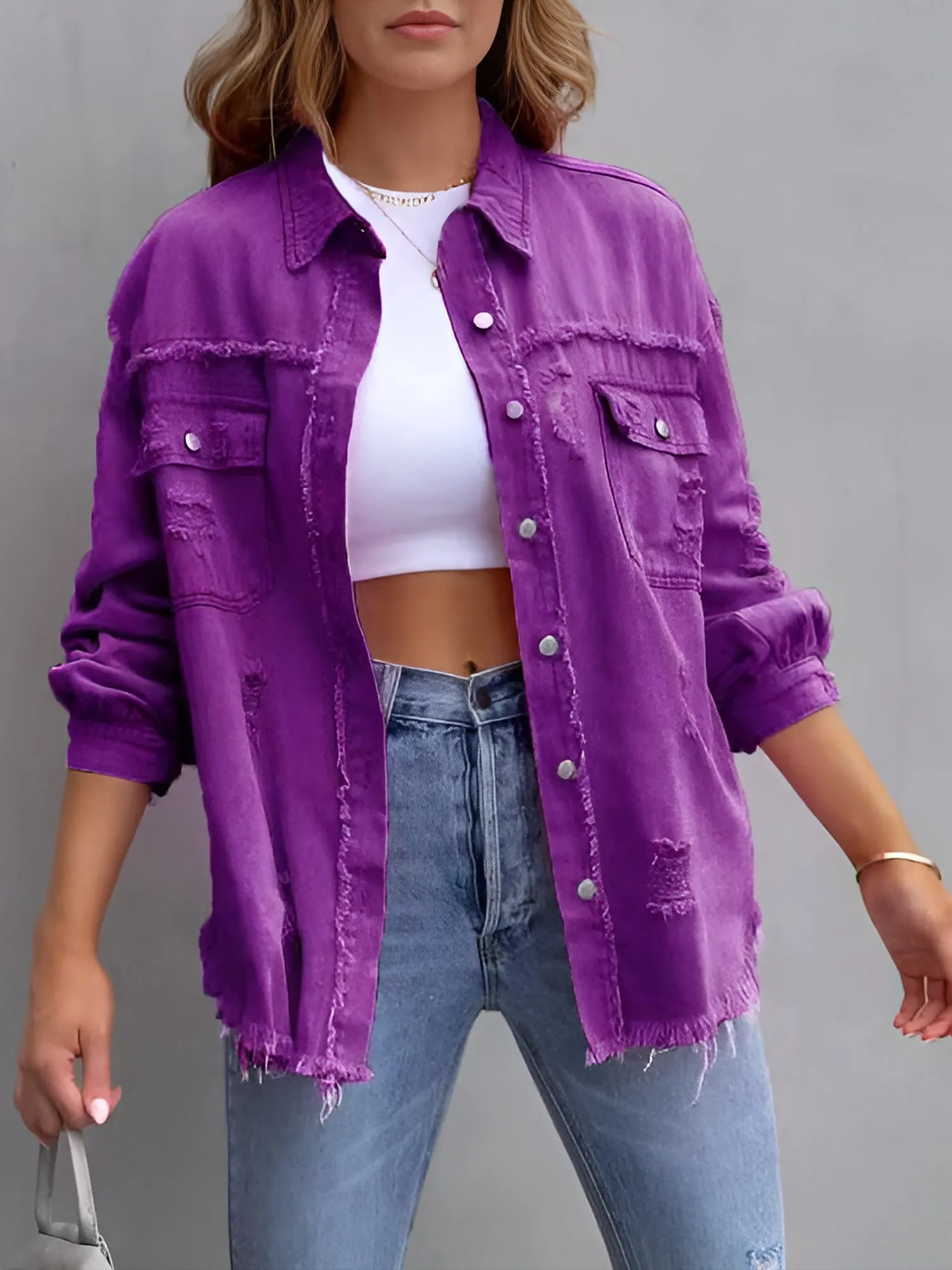 Denim Long Sleeves Button Down Jacket