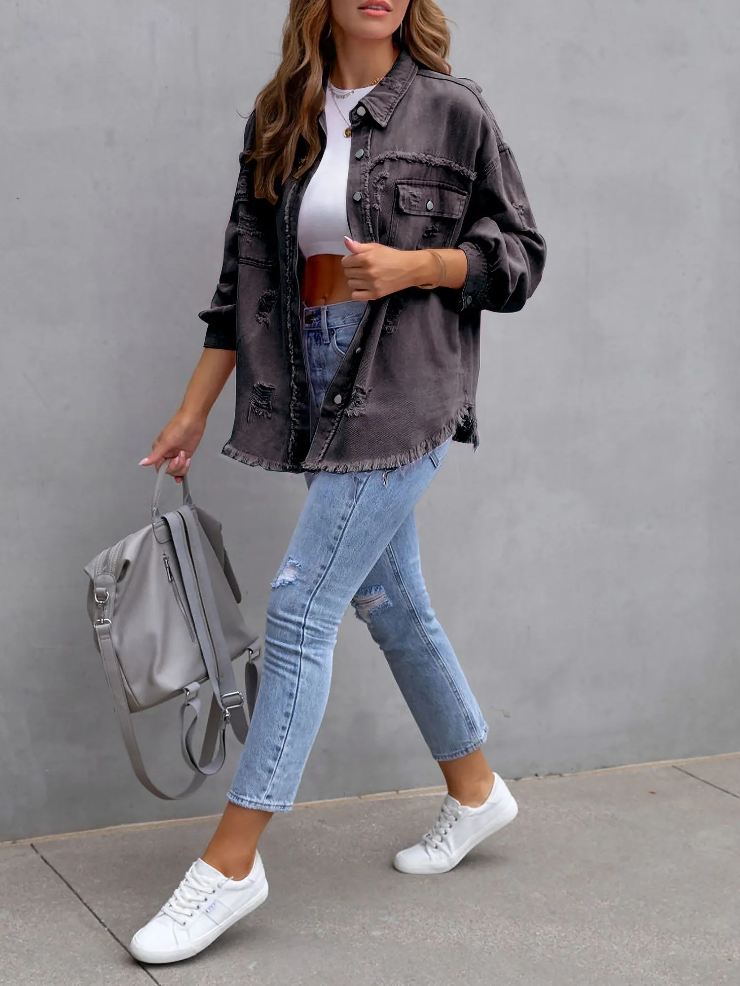 Denim Long Sleeves Button Down Jacket
