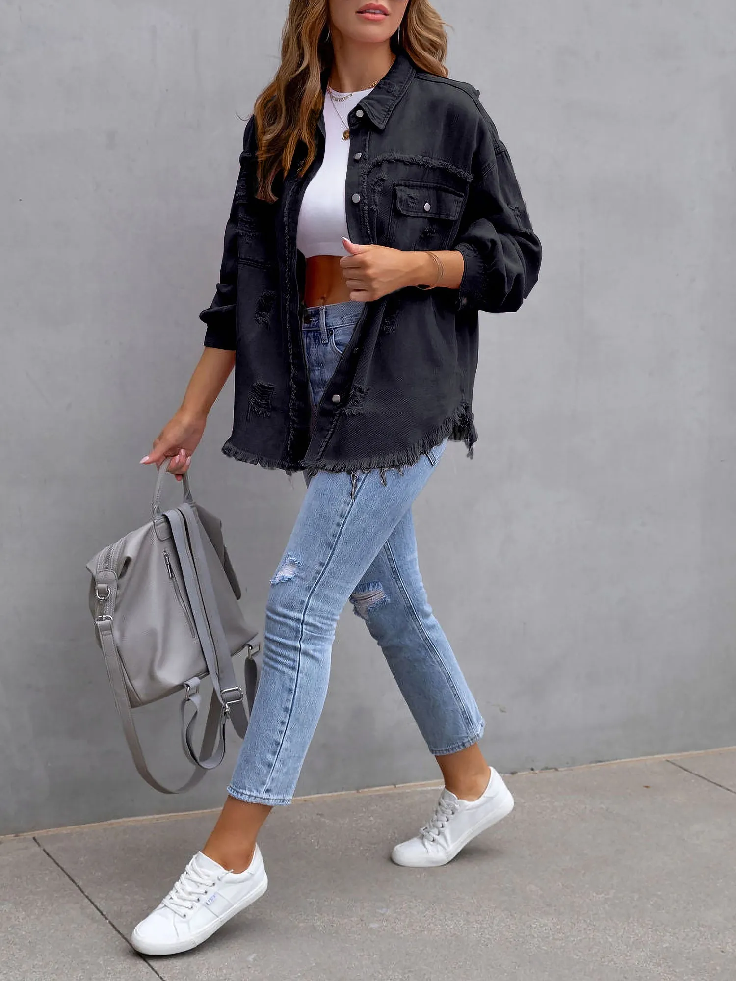Denim Long Sleeves Button Down Jacket