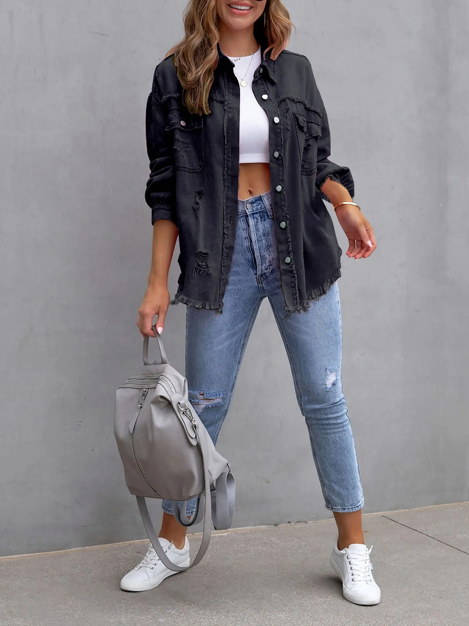 Denim Long Sleeves Button Down Jacket