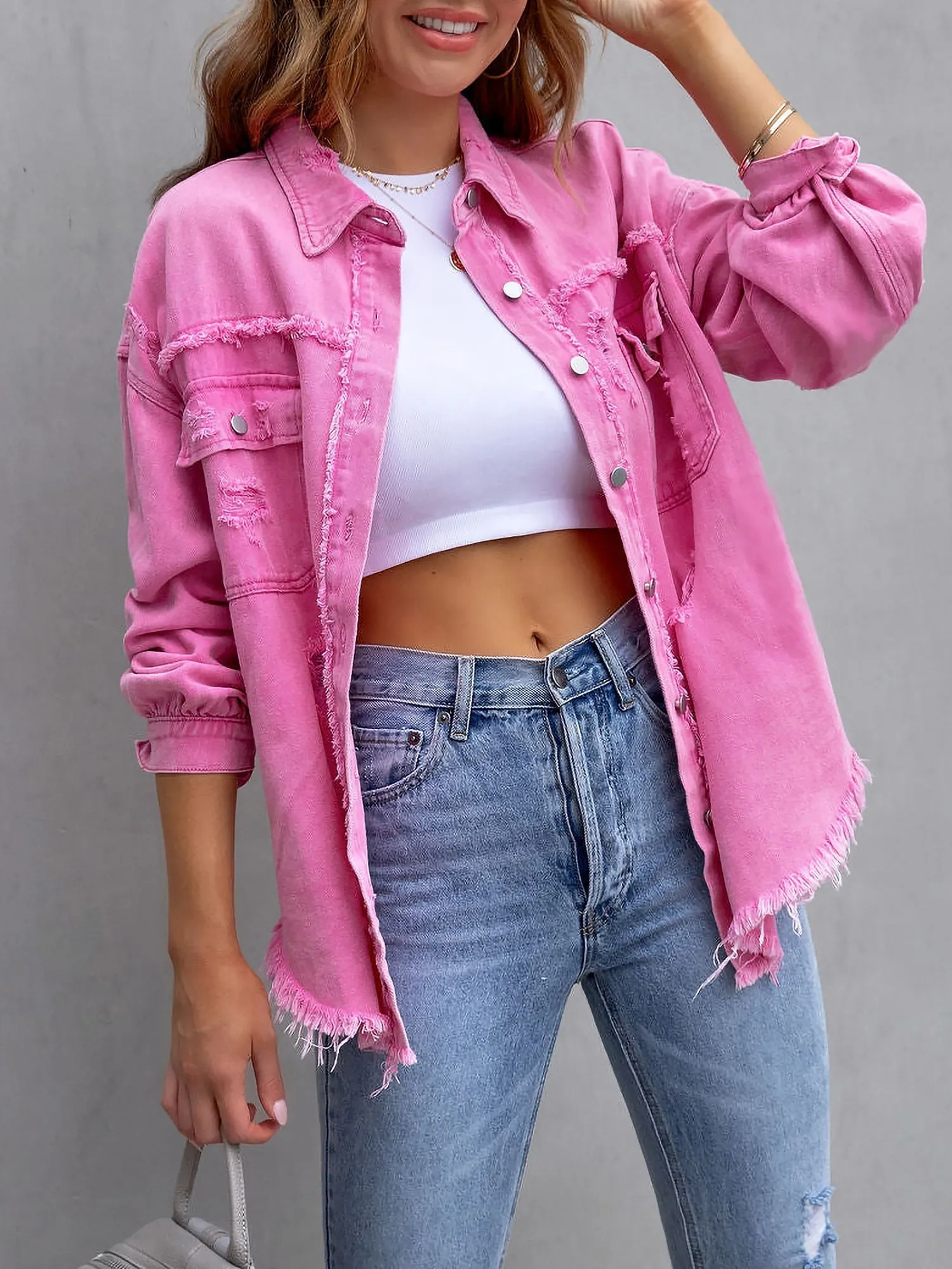 Denim Long Sleeves Button Down Jacket