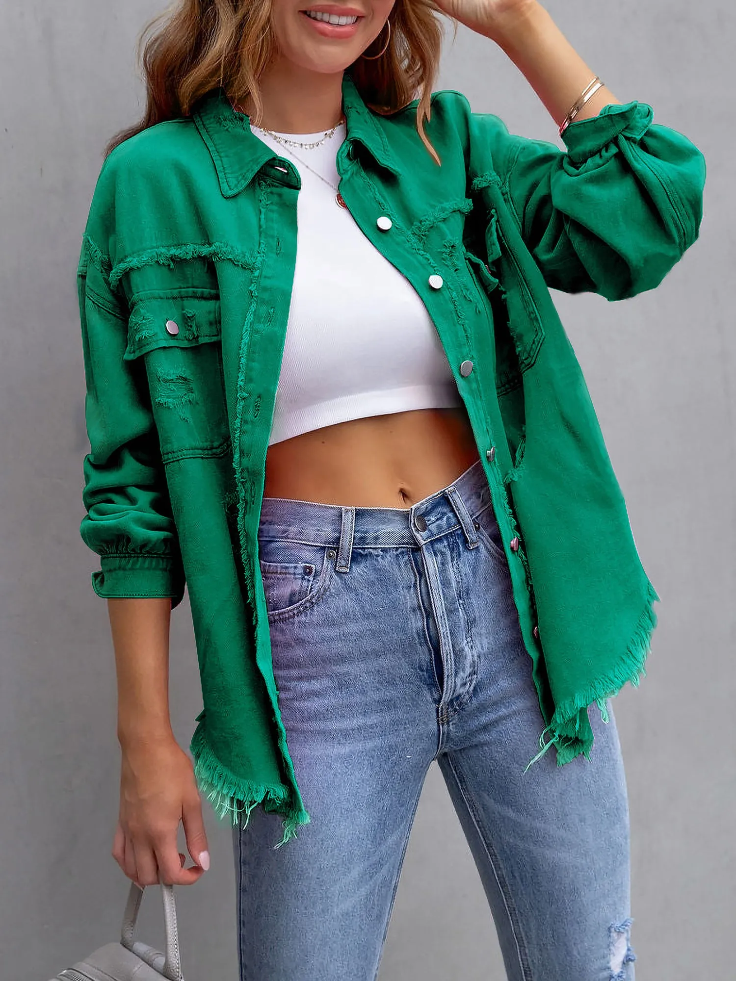Denim Long Sleeves Button Down Jacket