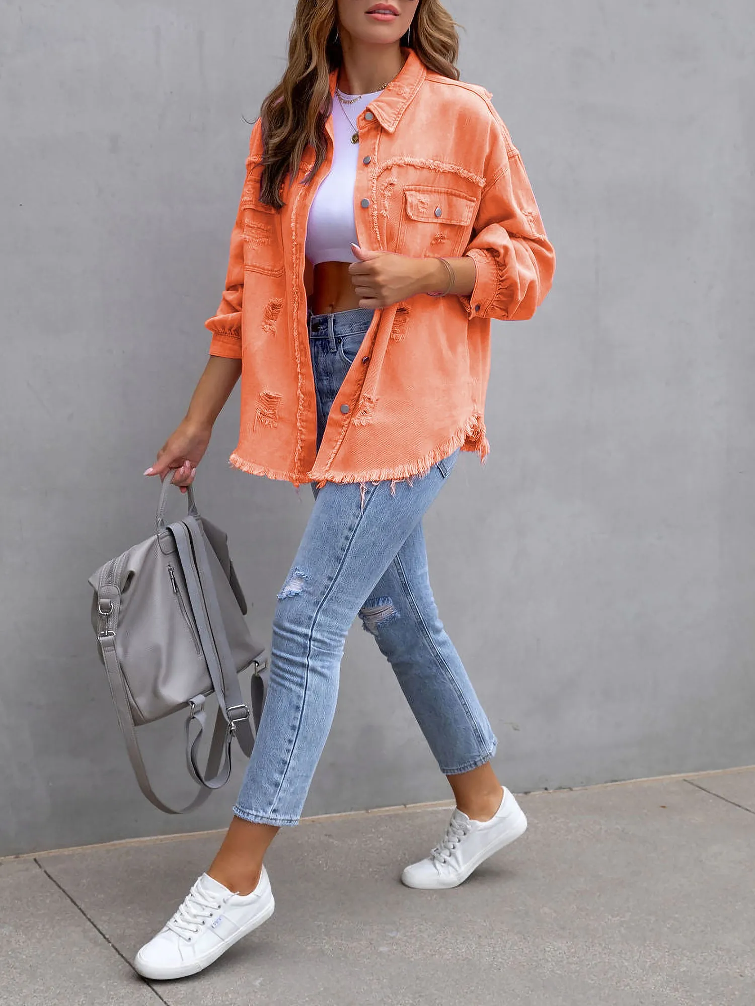 Denim Long Sleeves Button Down Jacket
