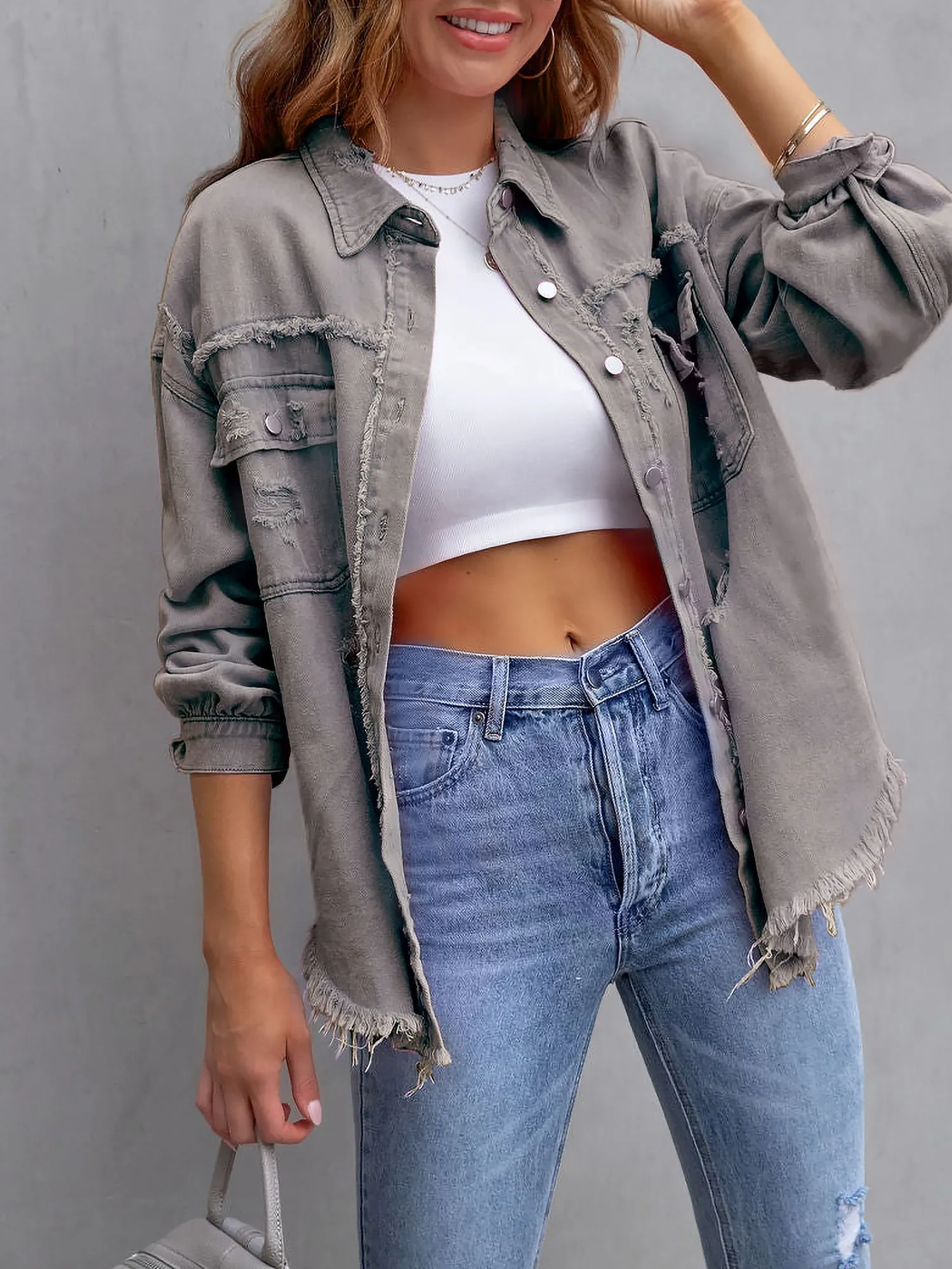 Denim Long Sleeves Button Down Jacket