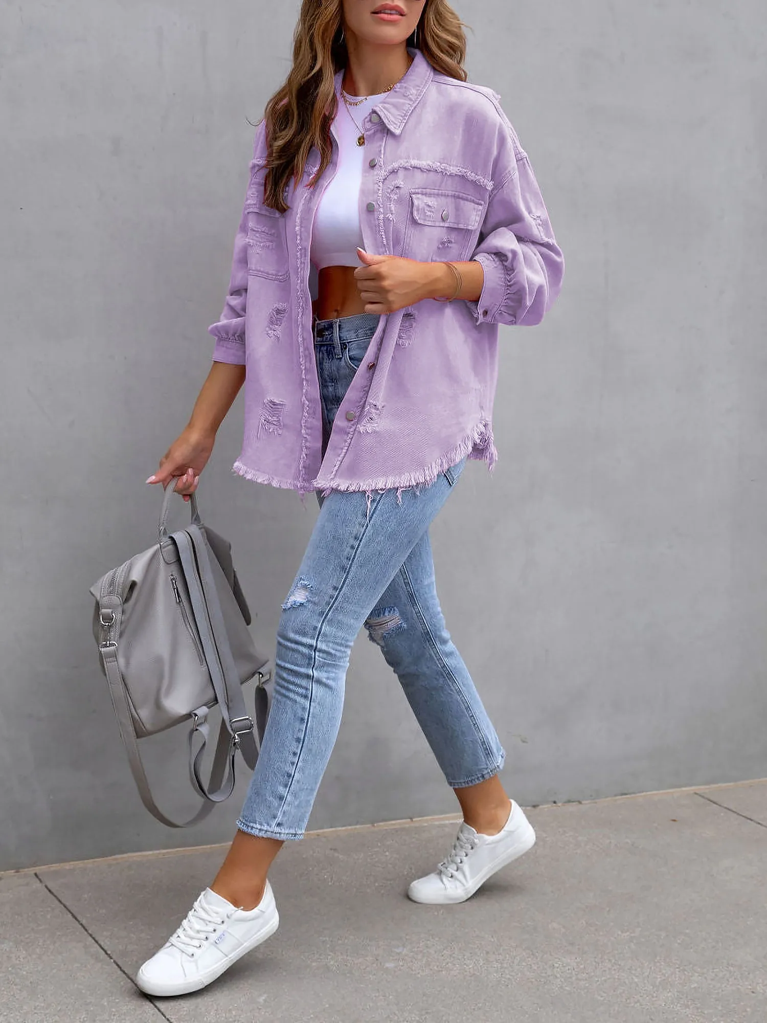 Denim Long Sleeves Button Down Jacket