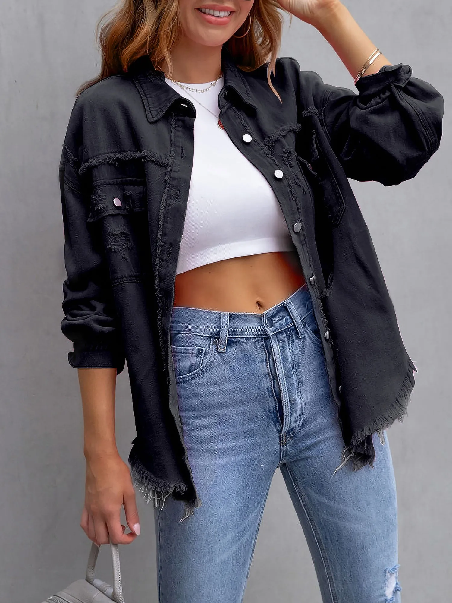 Denim Long Sleeves Button Down Jacket