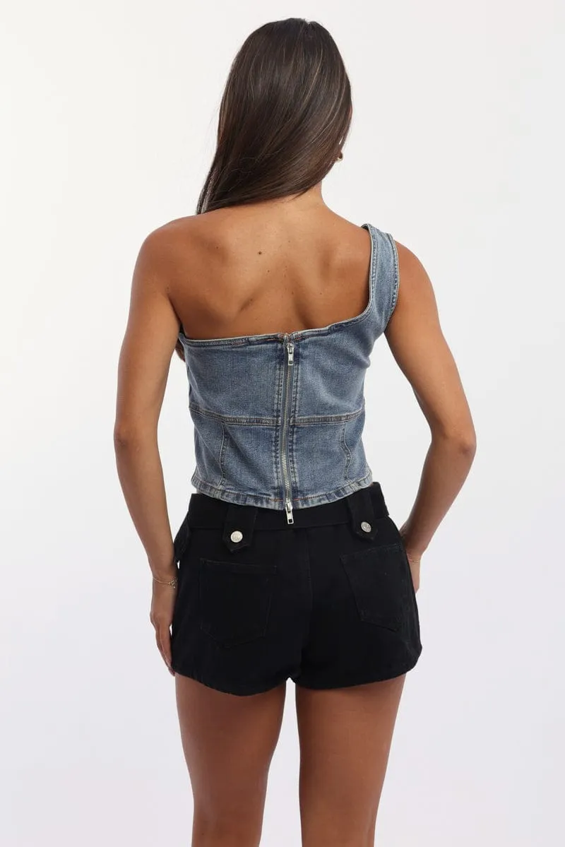 Denim One Shoulder Top
