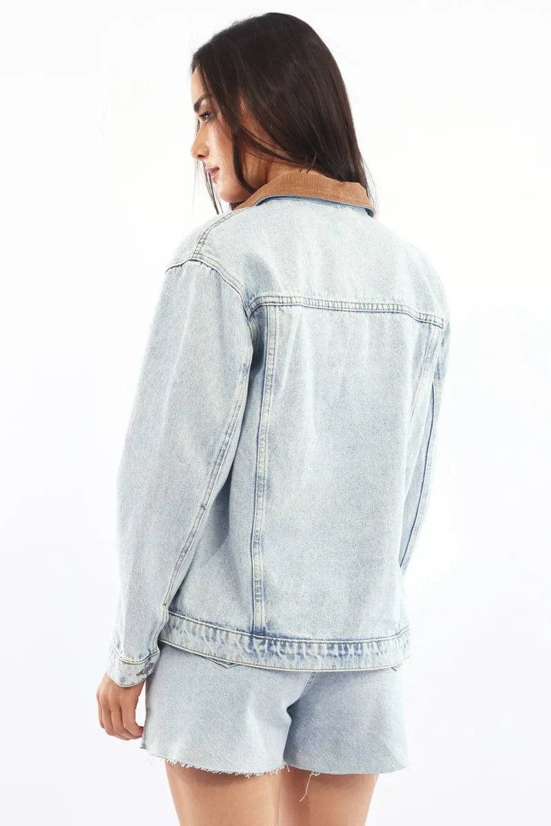 Denim Oversized Jacket Contrast Collar