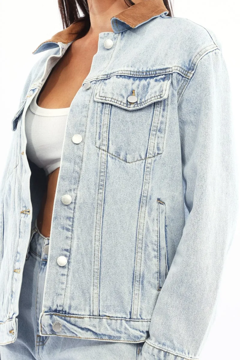 Denim Oversized Jacket Contrast Collar