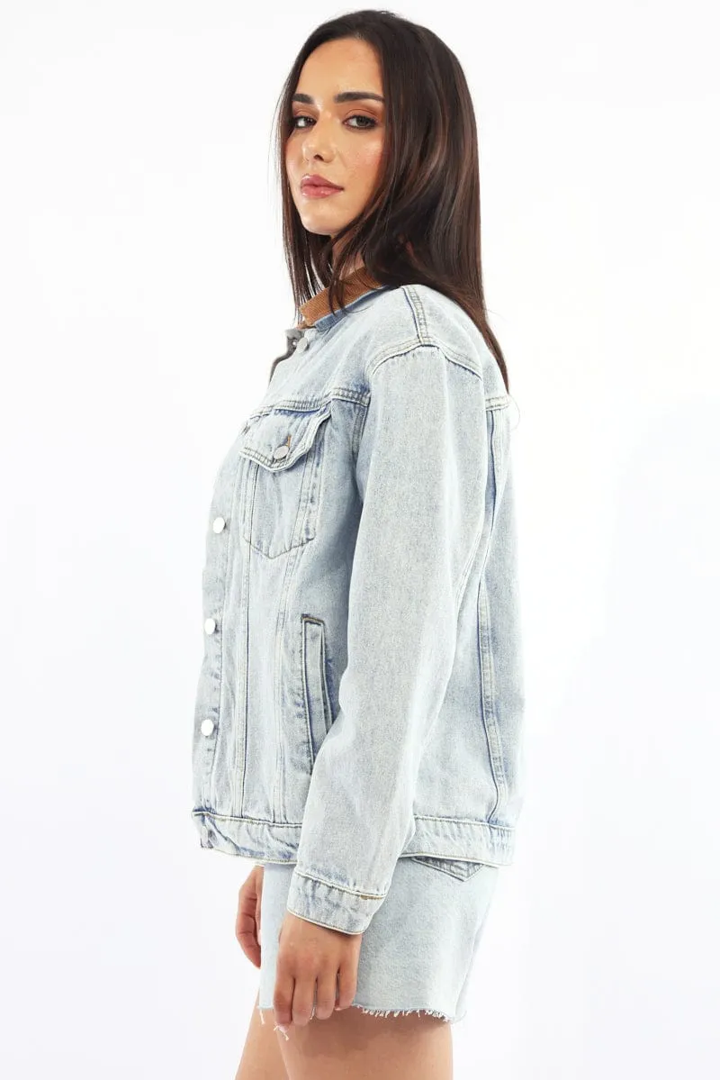 Denim Oversized Jacket Contrast Collar