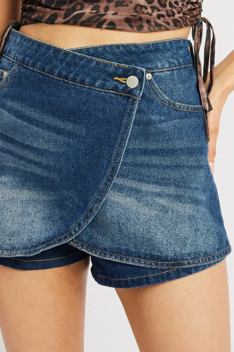 Denim Skort Skirt Low Rise