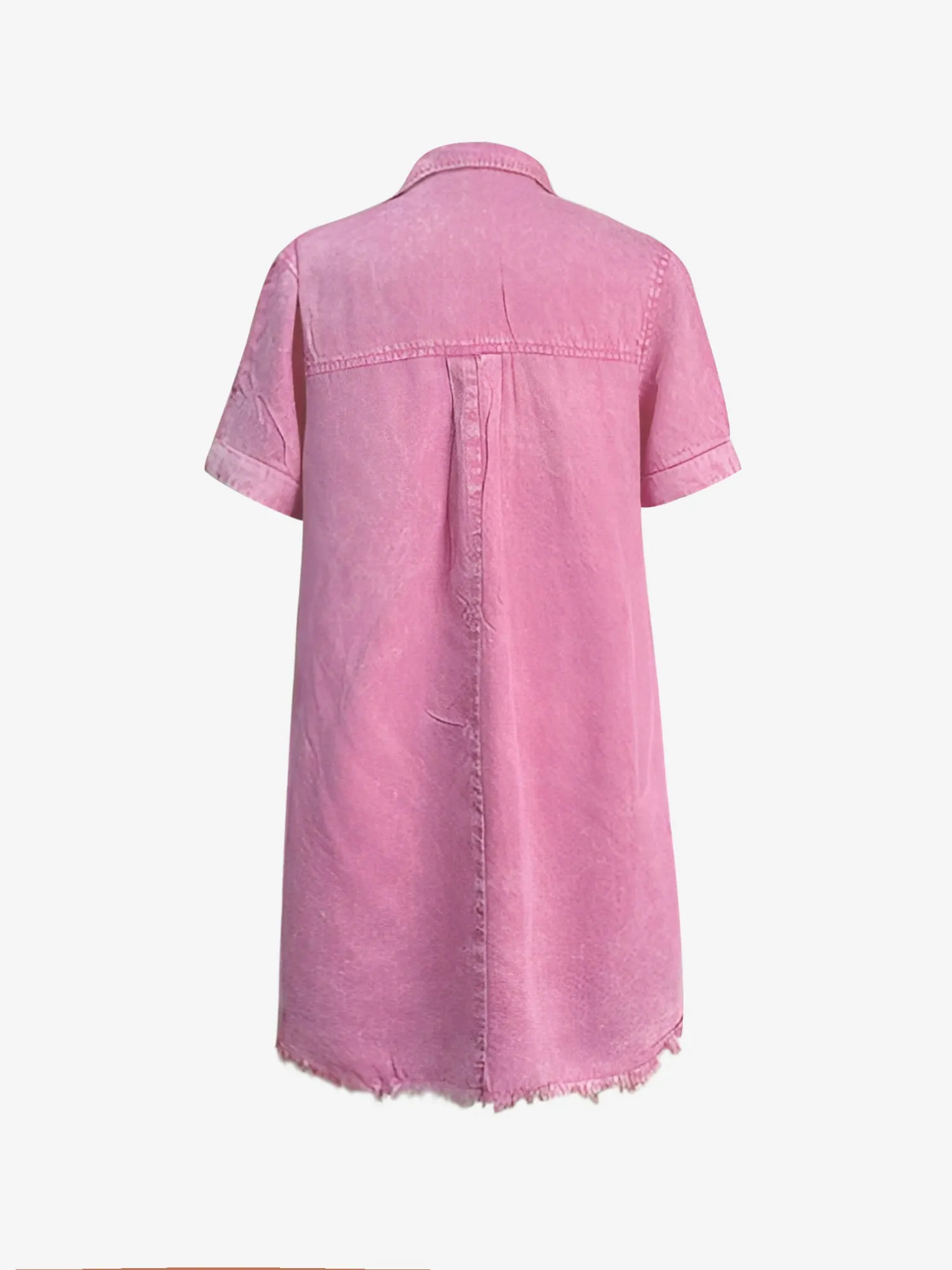 Denim Washed Collared Short Sleeve Mini Dress