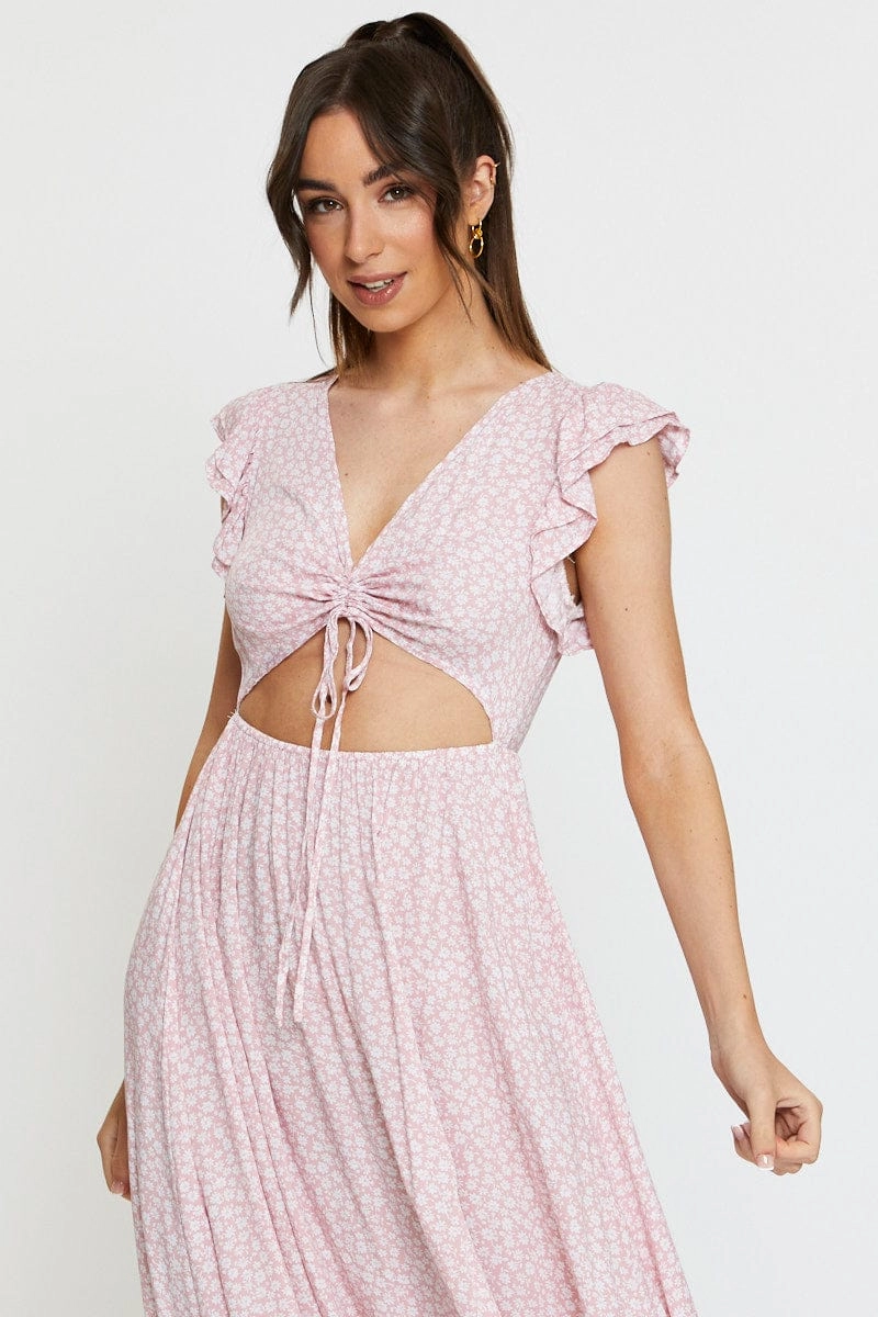Ditsy Print Maxi Dress Sleeveless V Neck