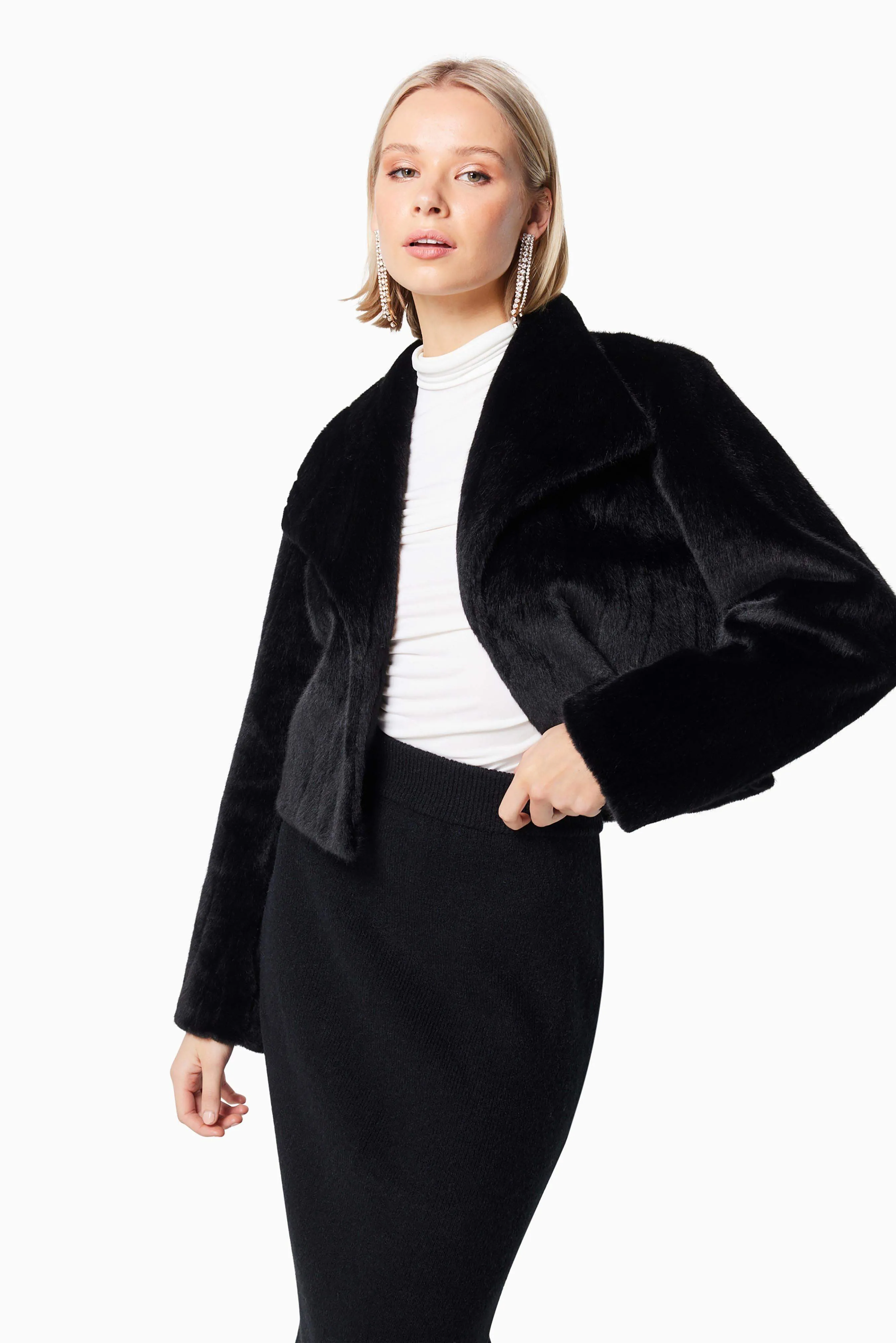 Fernie Faux Fur Cropped Jacket In Black