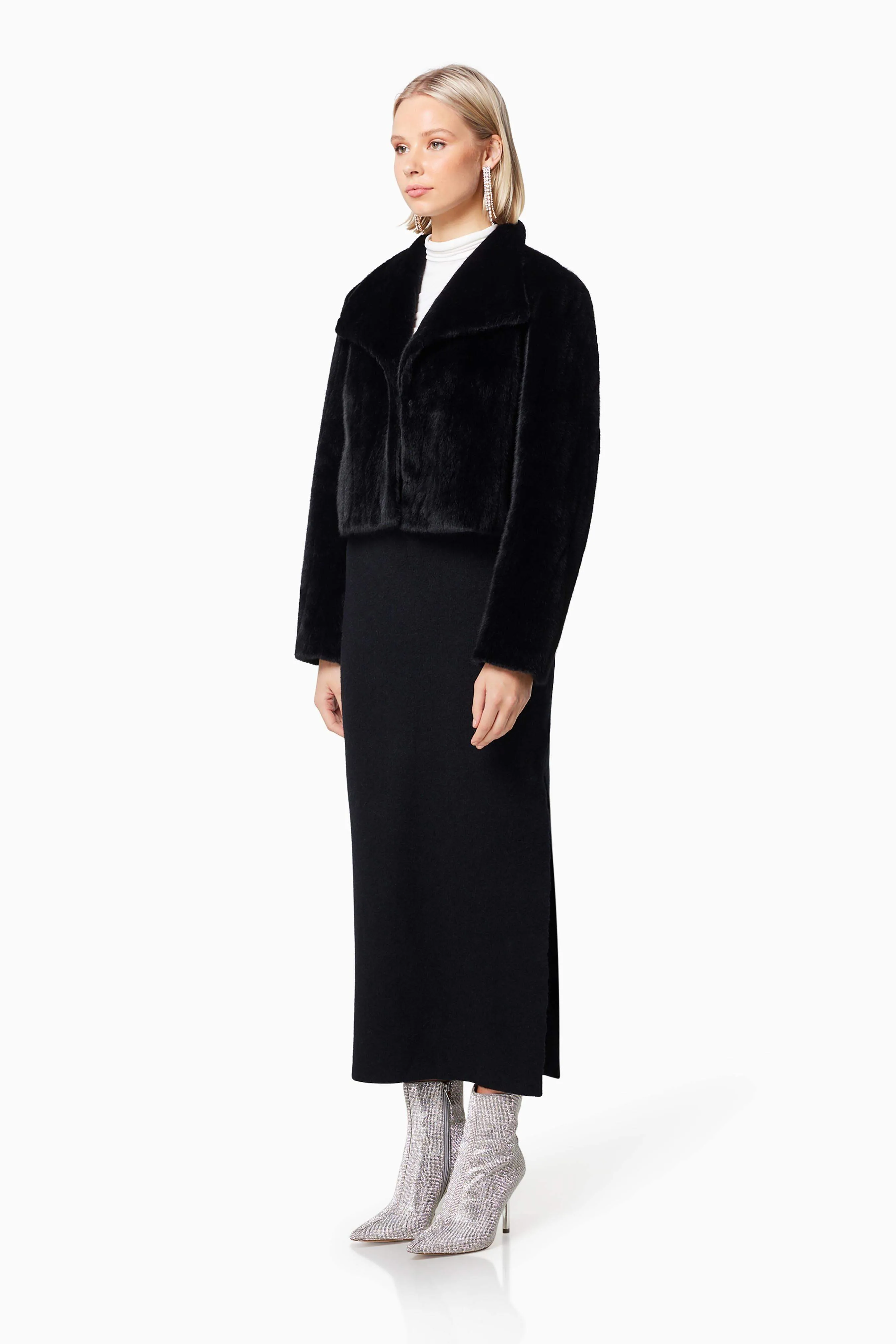 Fernie Faux Fur Cropped Jacket In Black