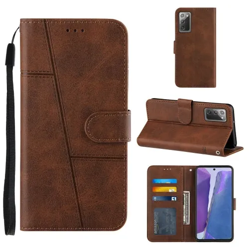 For Samsung Galaxy Note20 Stitching Calf Texture Buckle Horizontal Flip Leather Case with Holder