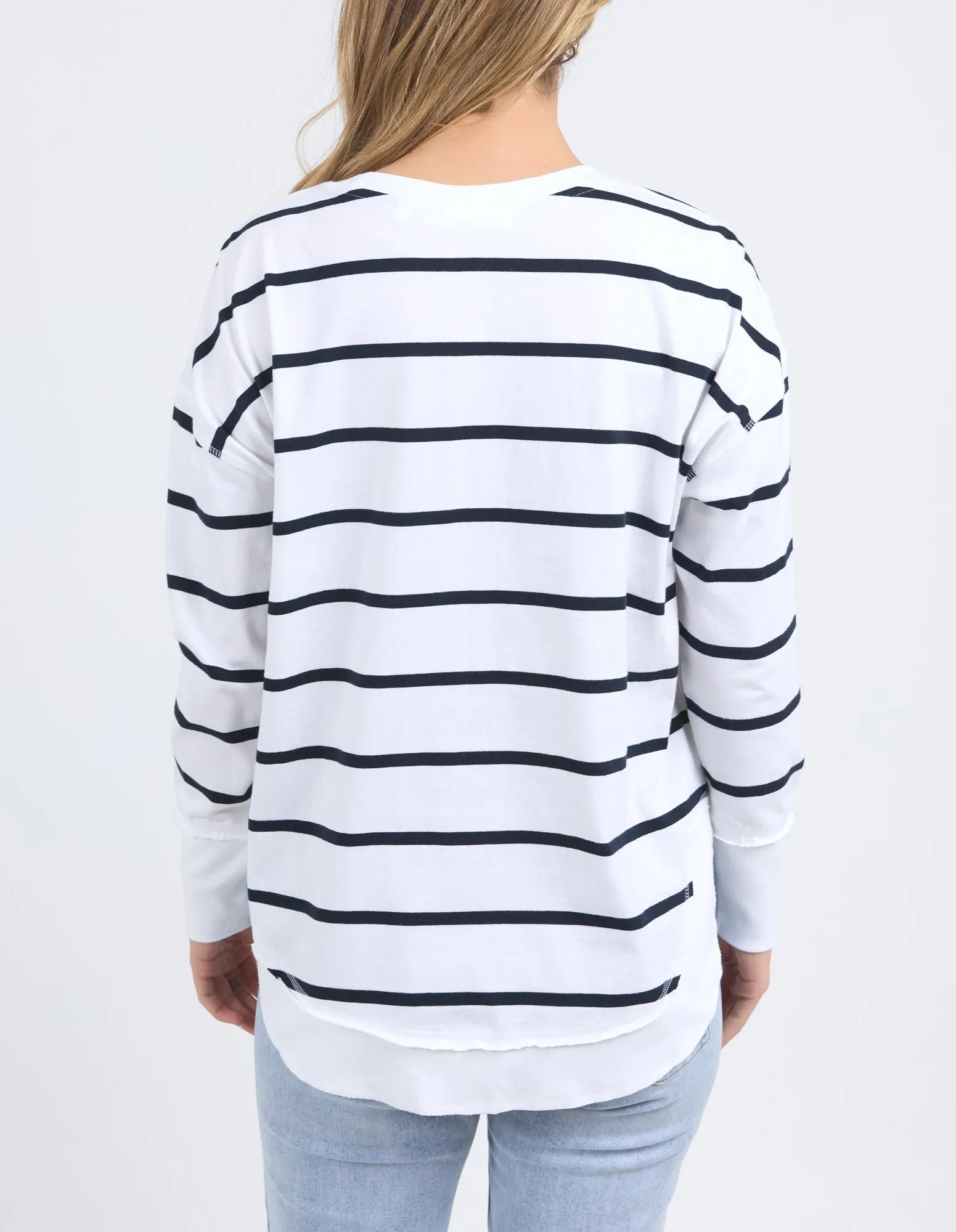 Foxwood Farrah Stripe Long Sleeve White/Navy Stripe