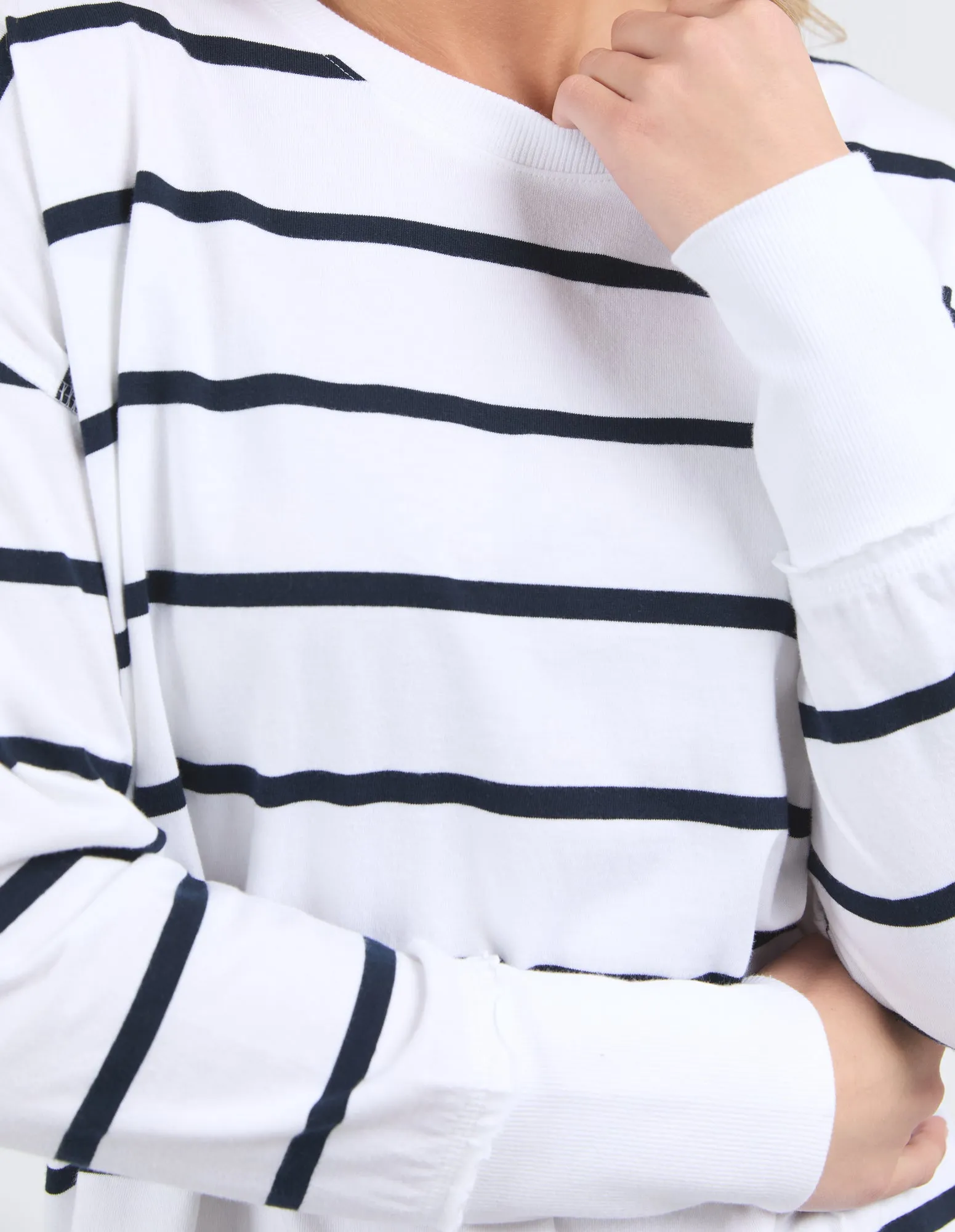 Foxwood Farrah Stripe Long Sleeve White/Navy Stripe