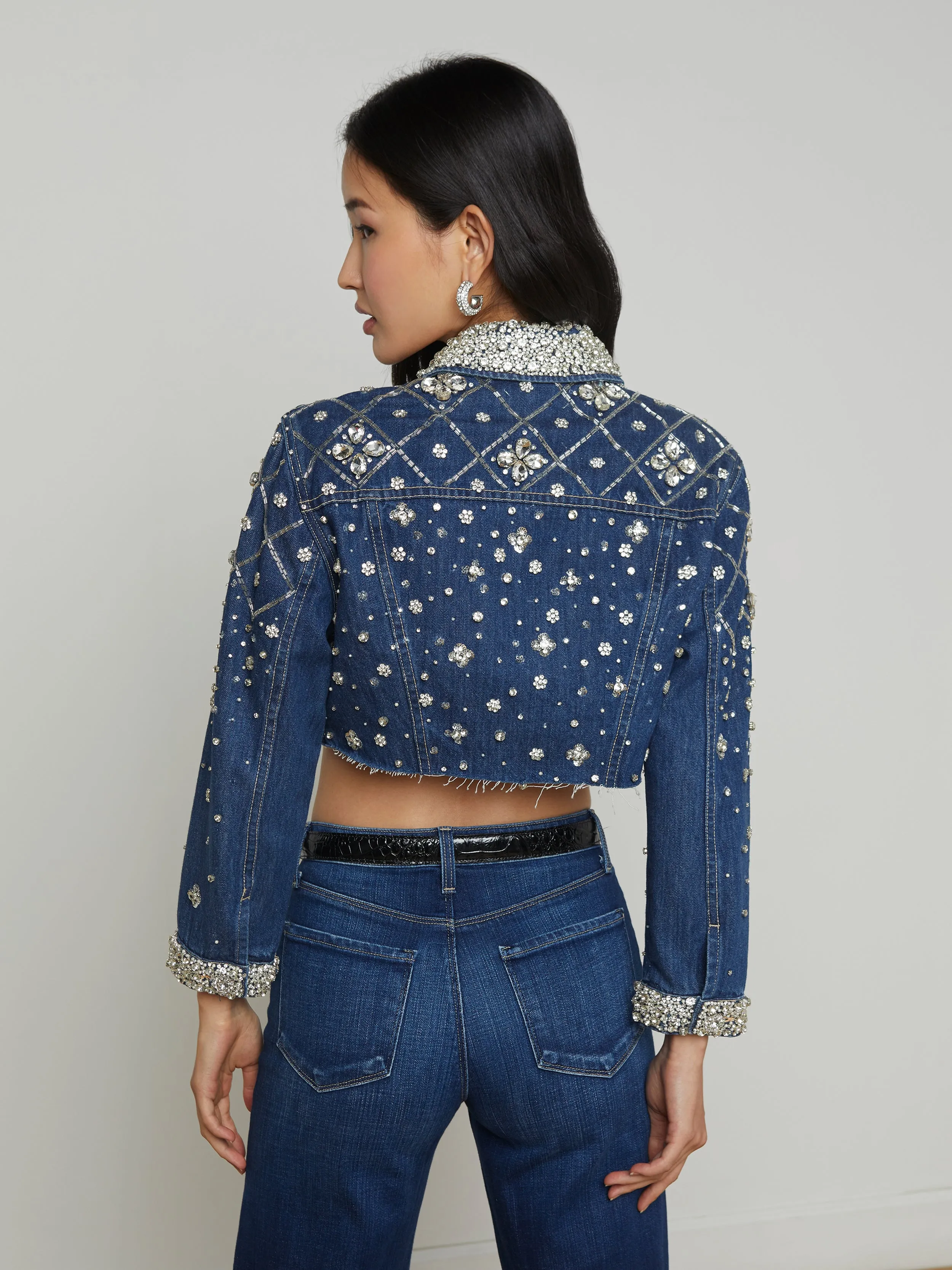Genevie Embellished Cropped Denim Jacket
