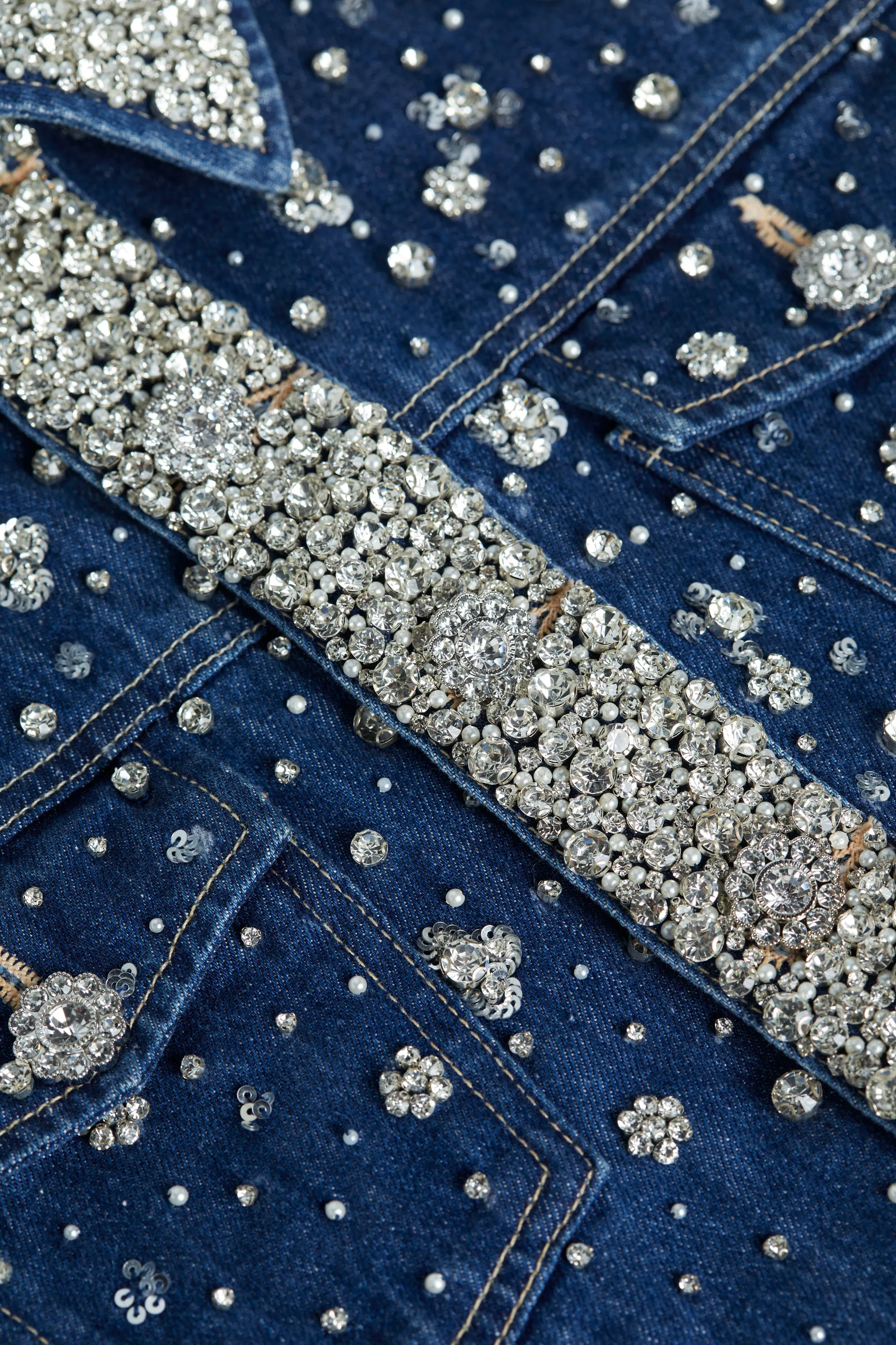 Genevie Embellished Cropped Denim Jacket