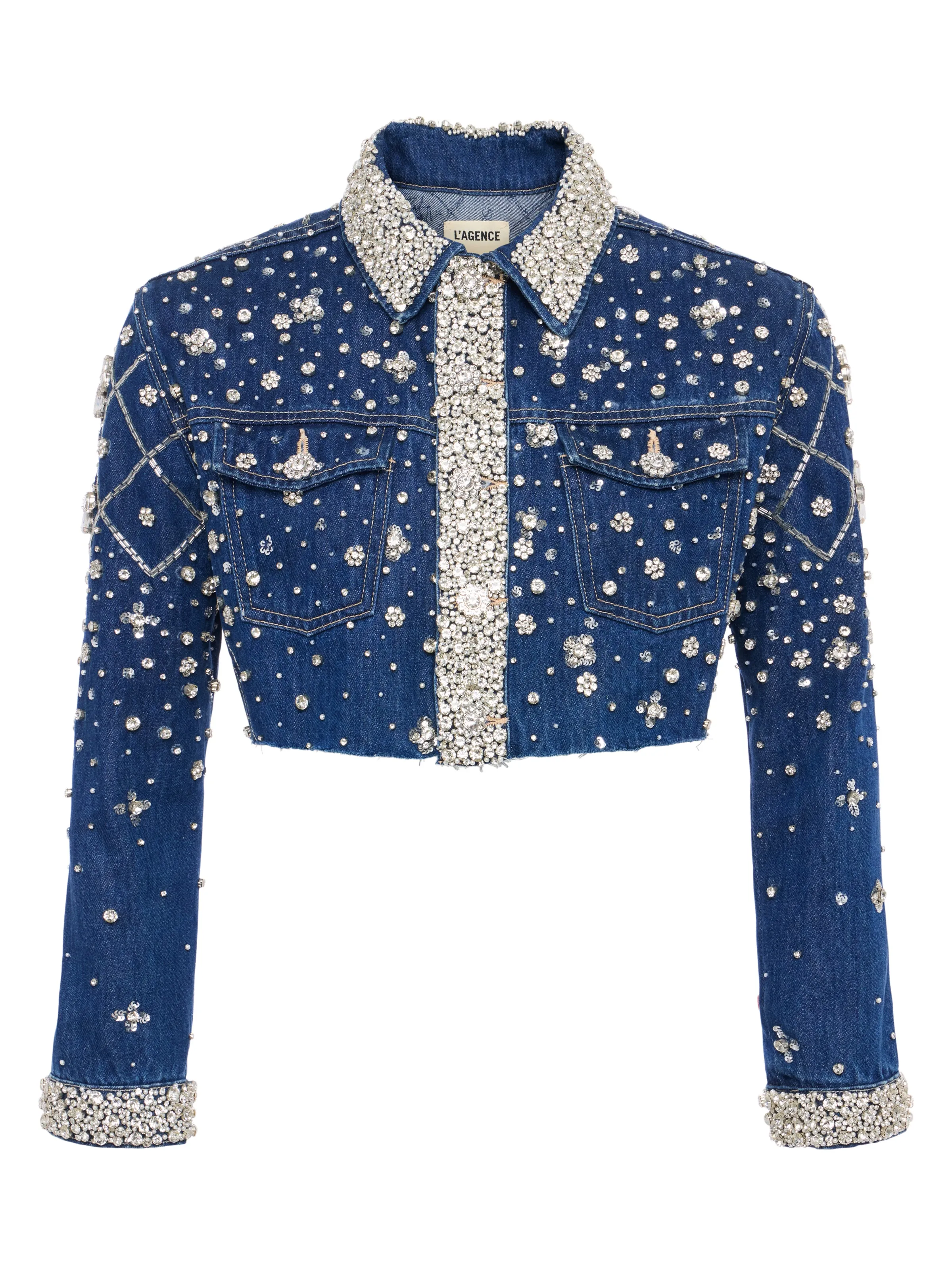 Genevie Embellished Cropped Denim Jacket