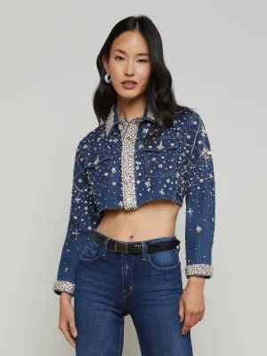 Genevie Embellished Cropped Denim Jacket