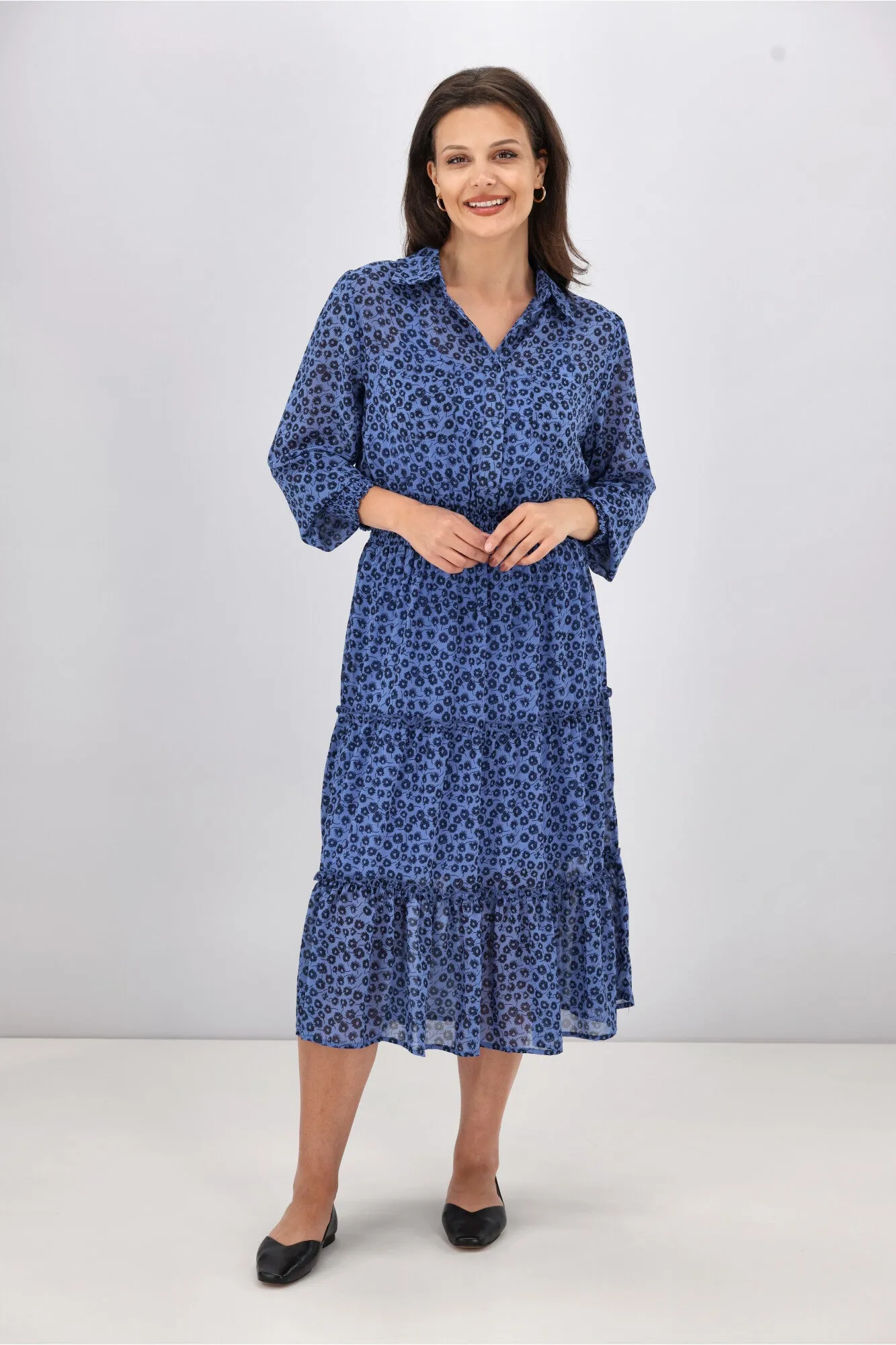 Gloss The Label Viviana Tiered Dress Azure Floral