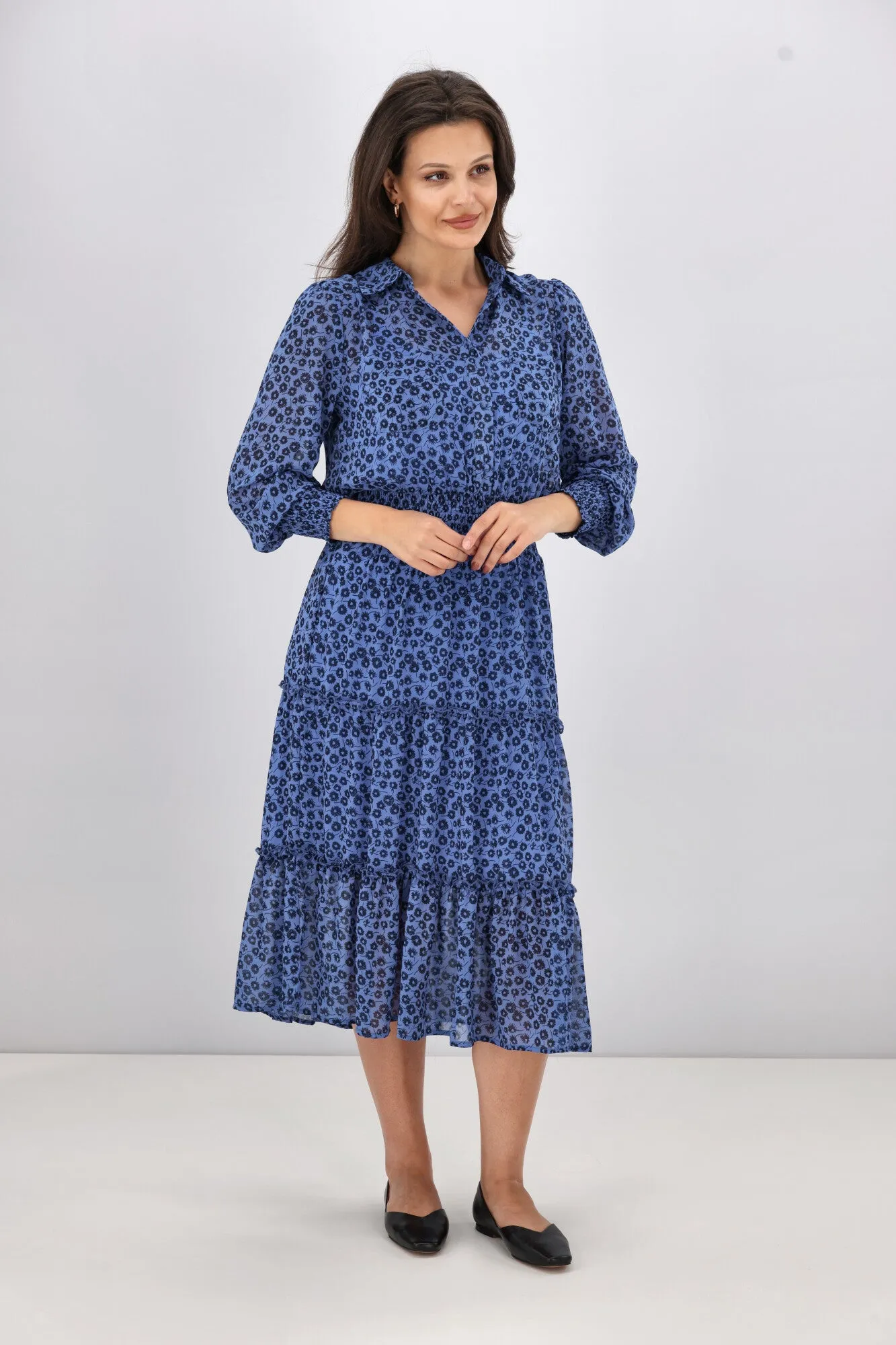 Gloss The Label Viviana Tiered Dress Azure Floral