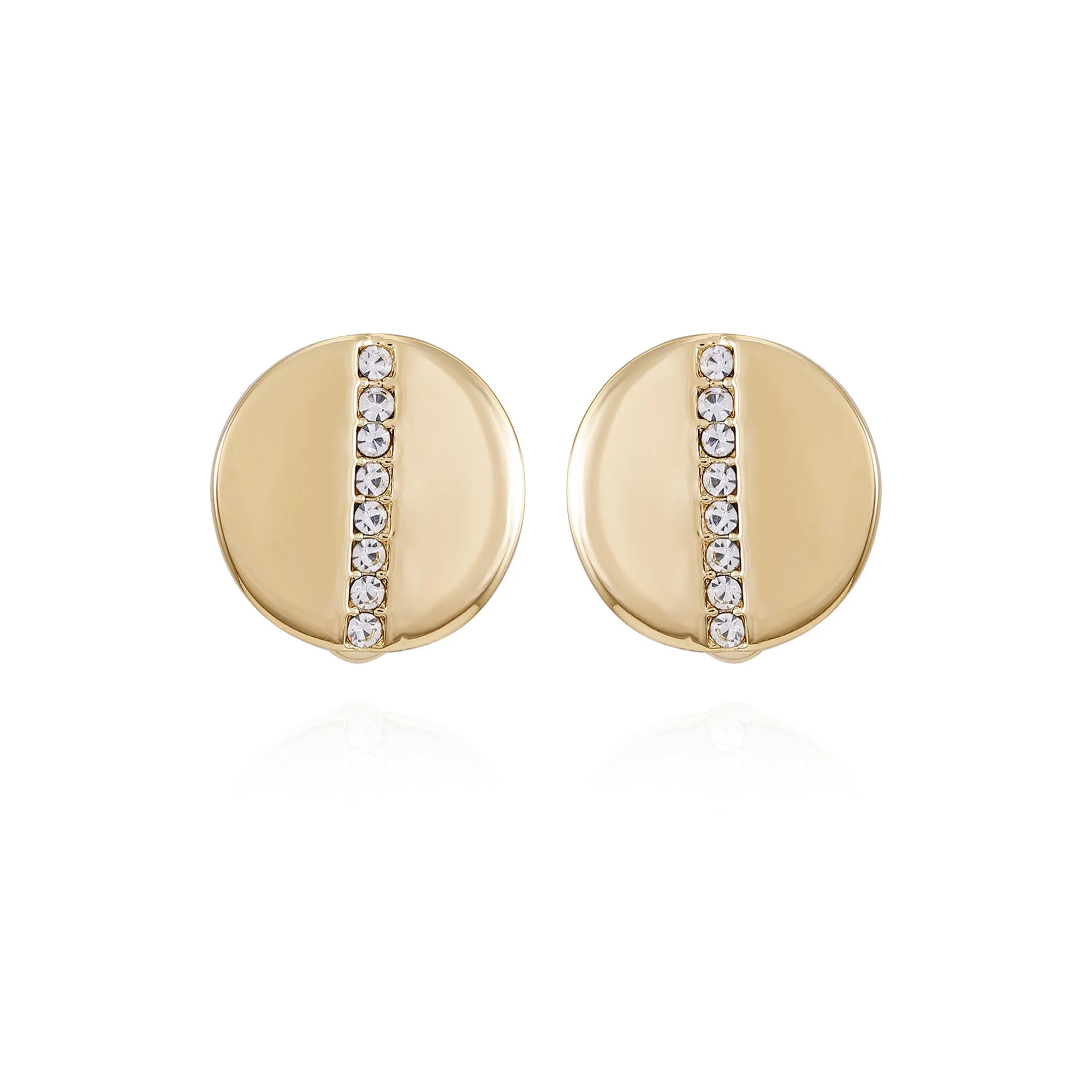 Goldtone Crystal Stone Circle Clip On Earrings