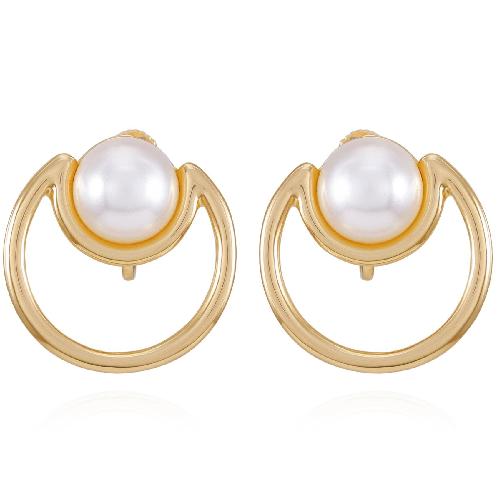 Goldtone Pearl Clip On Earrings